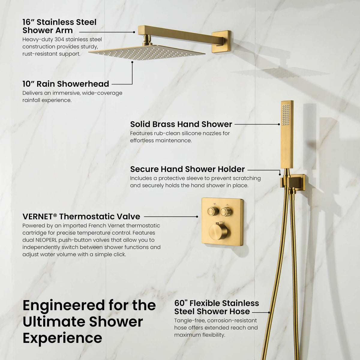Quadra 2-Function Thermostatic Complete Shower Faucet Set - CSF-4024
