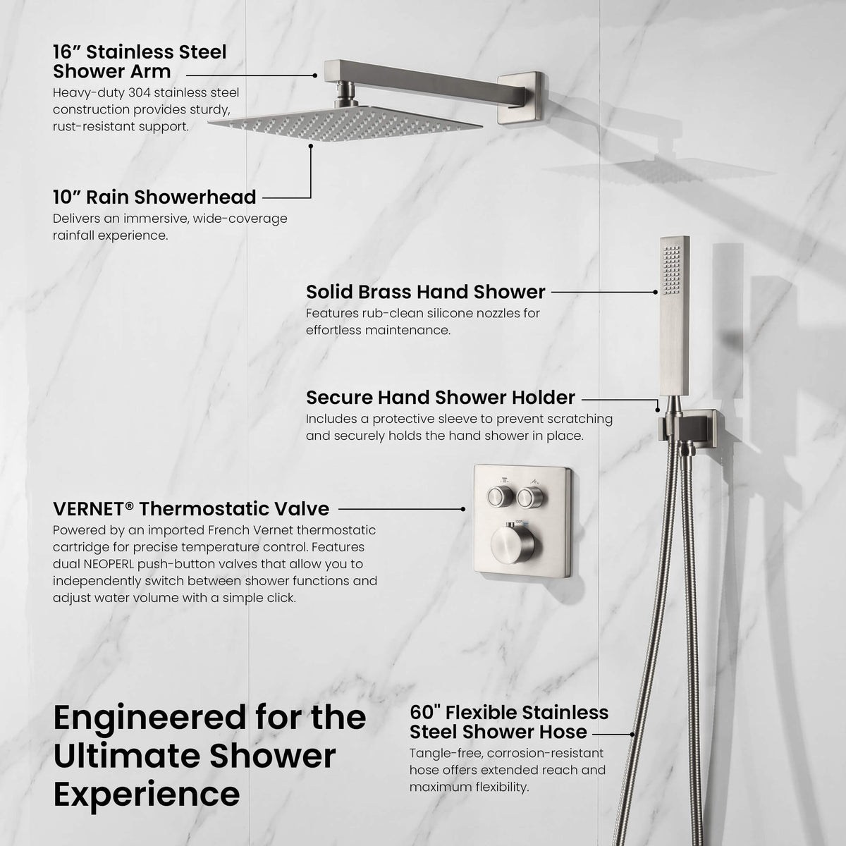 Quadra 2-Function Thermostatic Complete Shower Faucet Set - CSF-4024