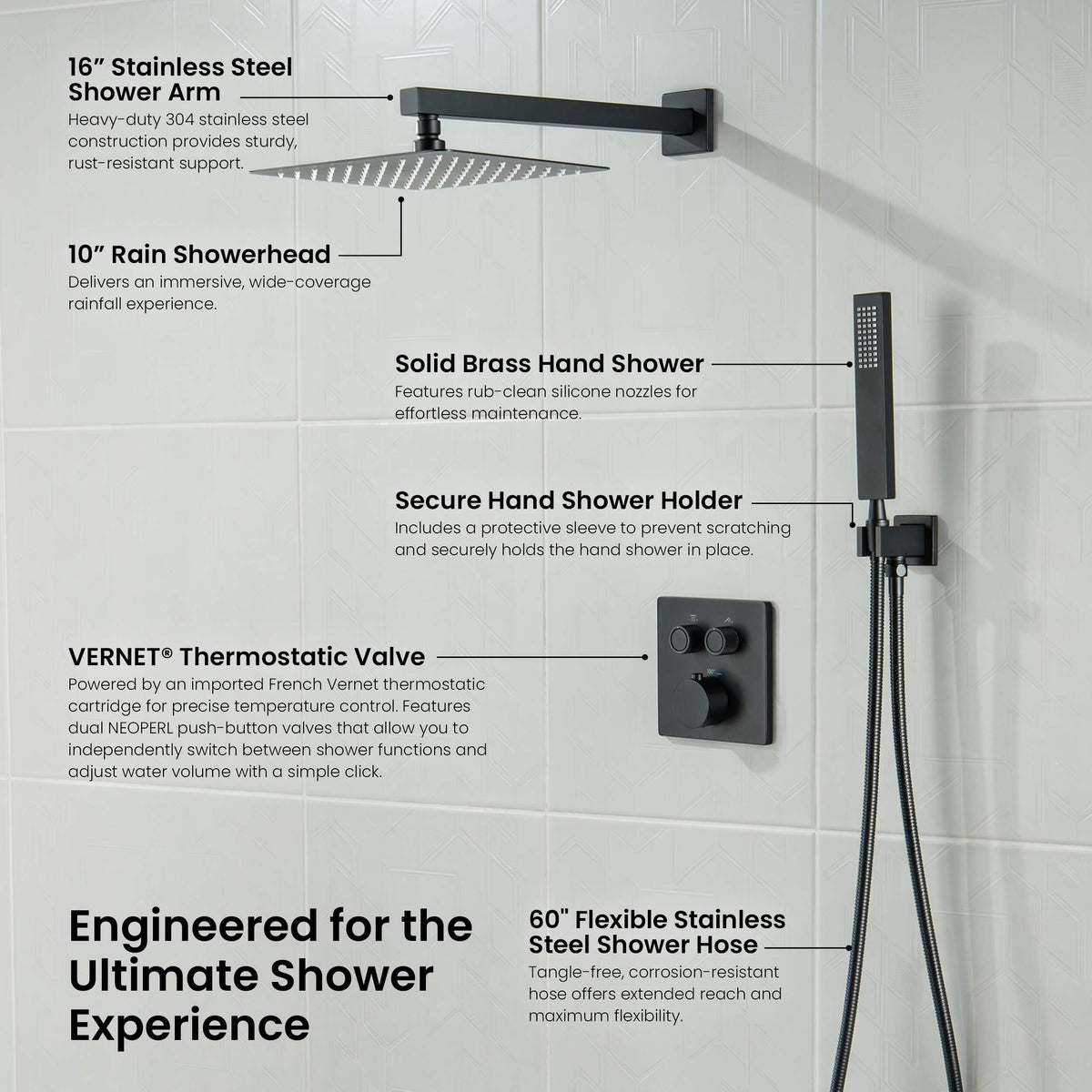 Quadra 2-Function Thermostatic Complete Shower Faucet Set - CSF-4024