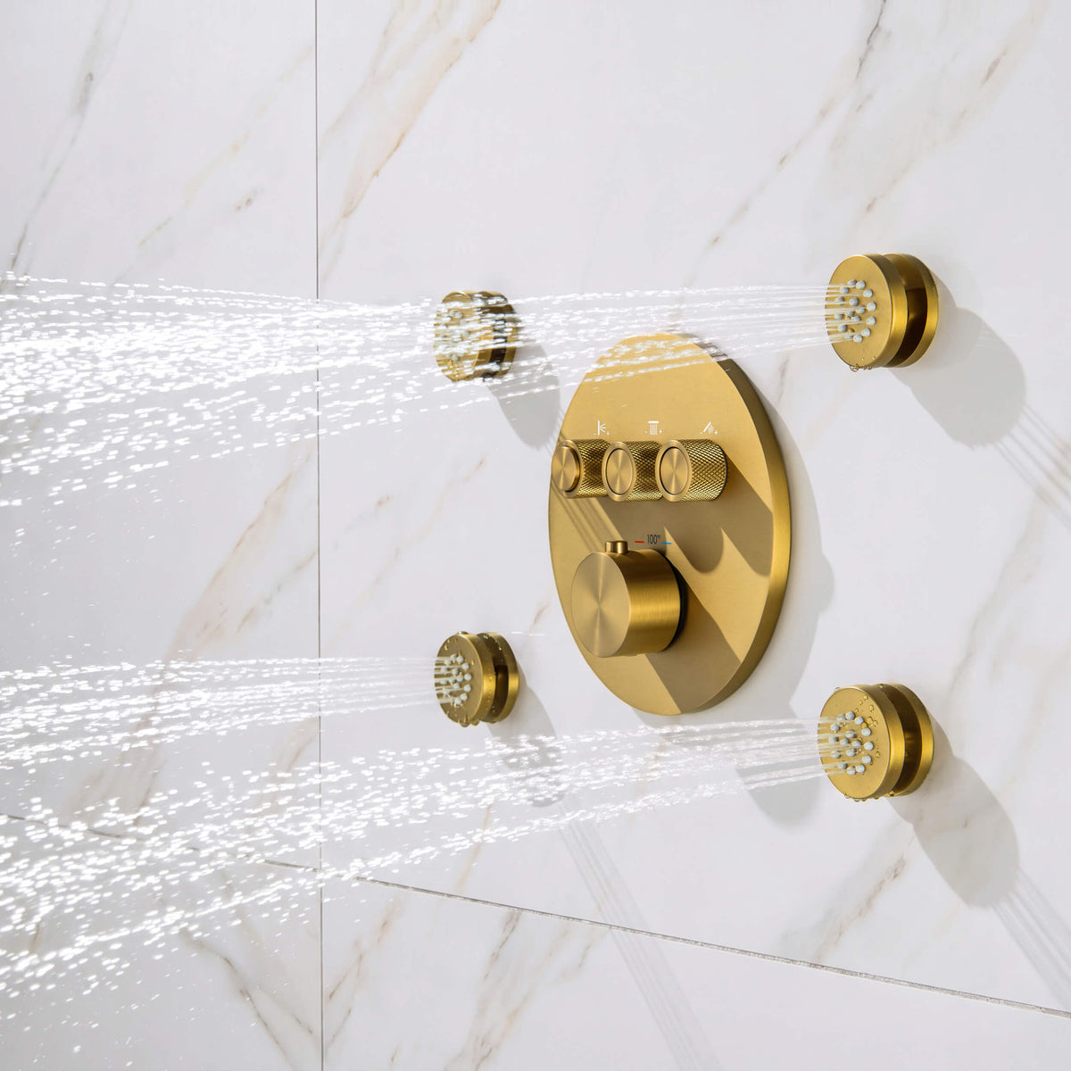 Halo 3-Function Thermostatic Complete Shower Faucet Set with Wall-Mount Rainshower, Handheld Shower, and Body Jets - CSF-4025
