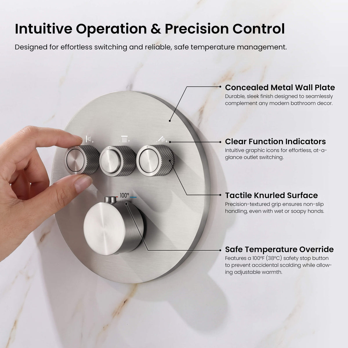 Halo 3-Function Thermostatic Complete Shower Faucet Set with Wall-Mount Rainshower, Handheld Shower, and Body Jets - CSF-4025