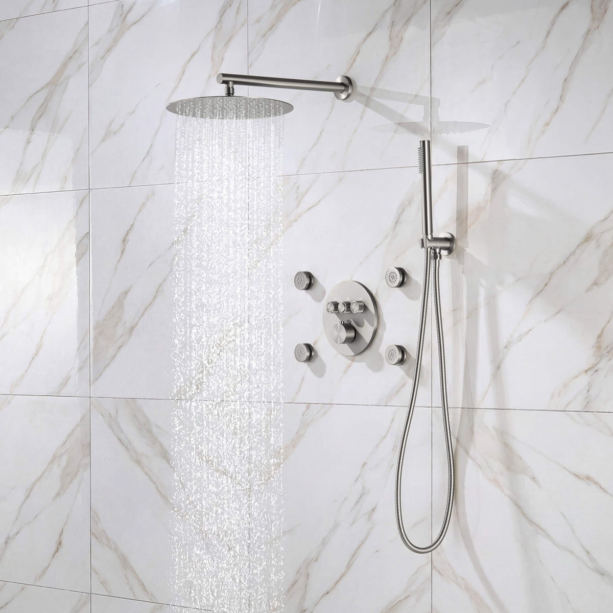 Halo 3-Function Thermostatic Complete Shower Faucet Set with Wall-Mount Rainshower, Handheld Shower, and Body Jets - CSF-4025