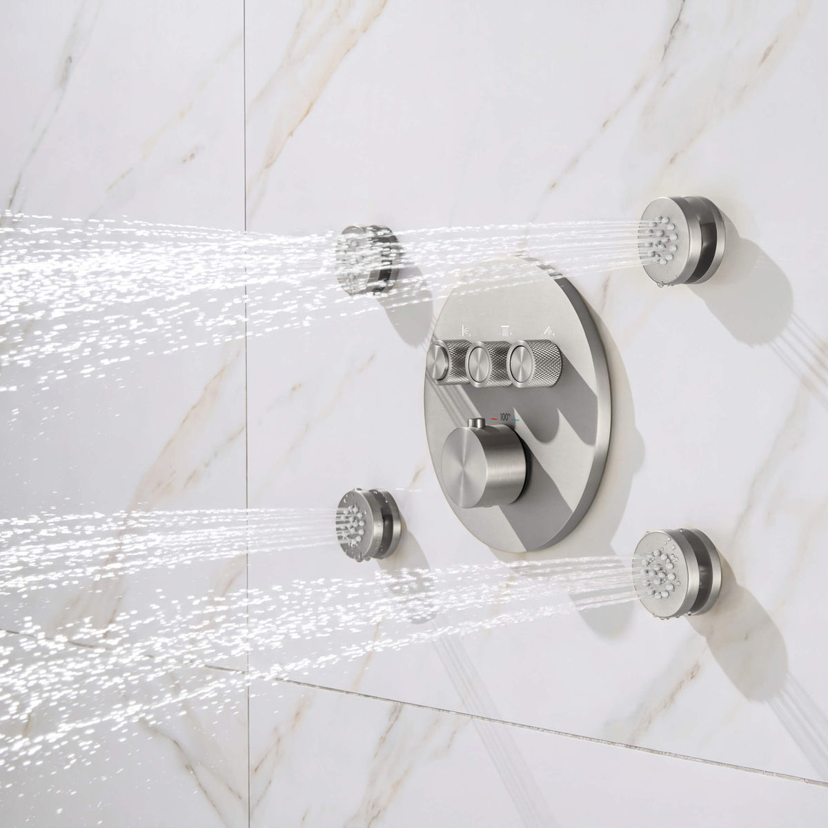 Halo 3-Function Thermostatic Complete Shower Faucet Set with Wall-Mount Rainshower, Handheld Shower, and Body Jets - CSF-4025