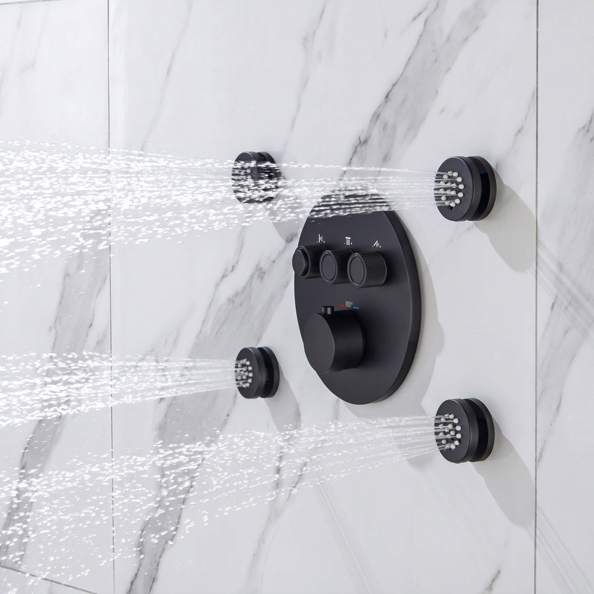 Halo 3-Function Thermostatic Complete Shower Faucet Set with Wall-Mount Rainshower, Handheld Shower, and Body Jets - CSF-4025