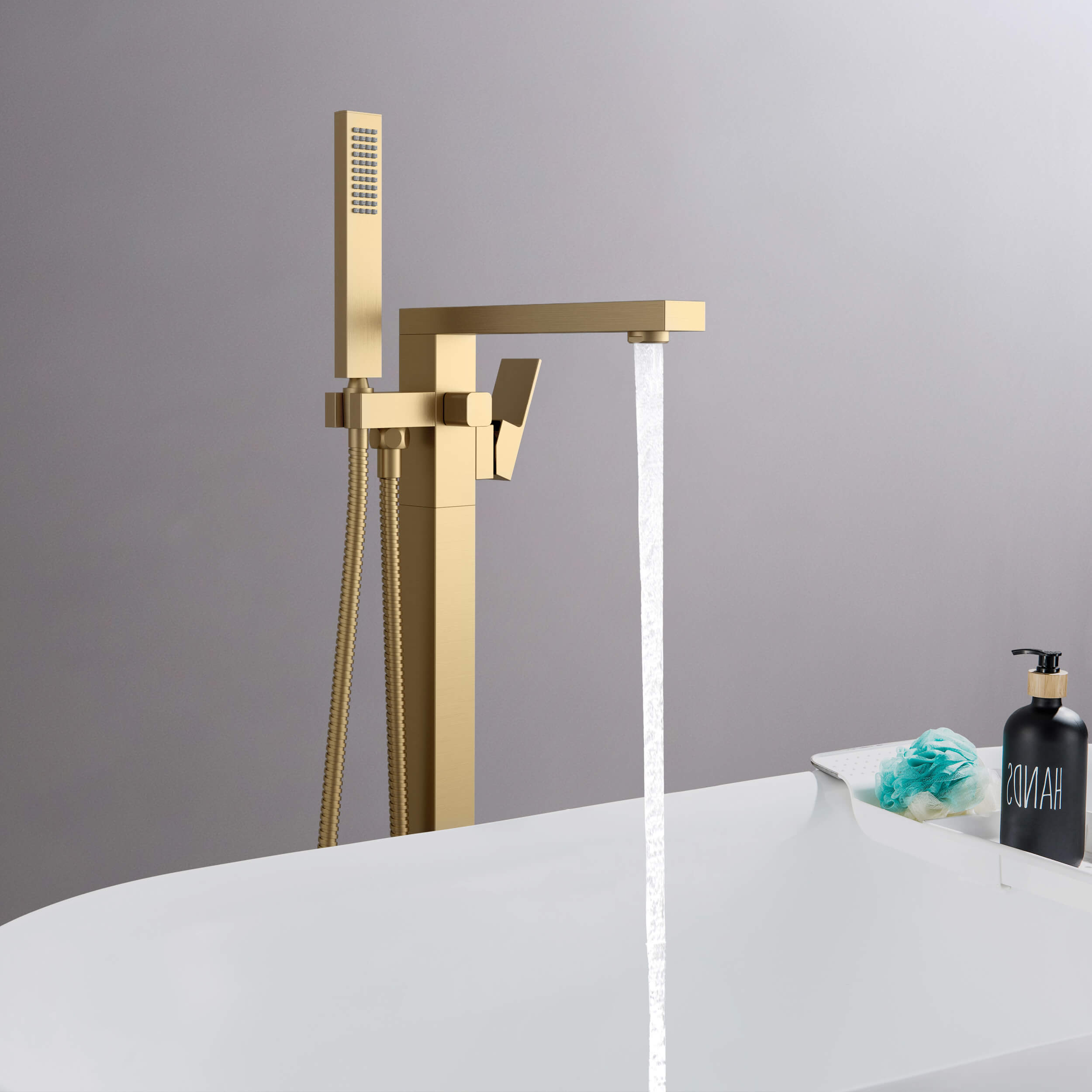 Quadra Floor Mount Tub Filler With Hand Shower - CTF-3002