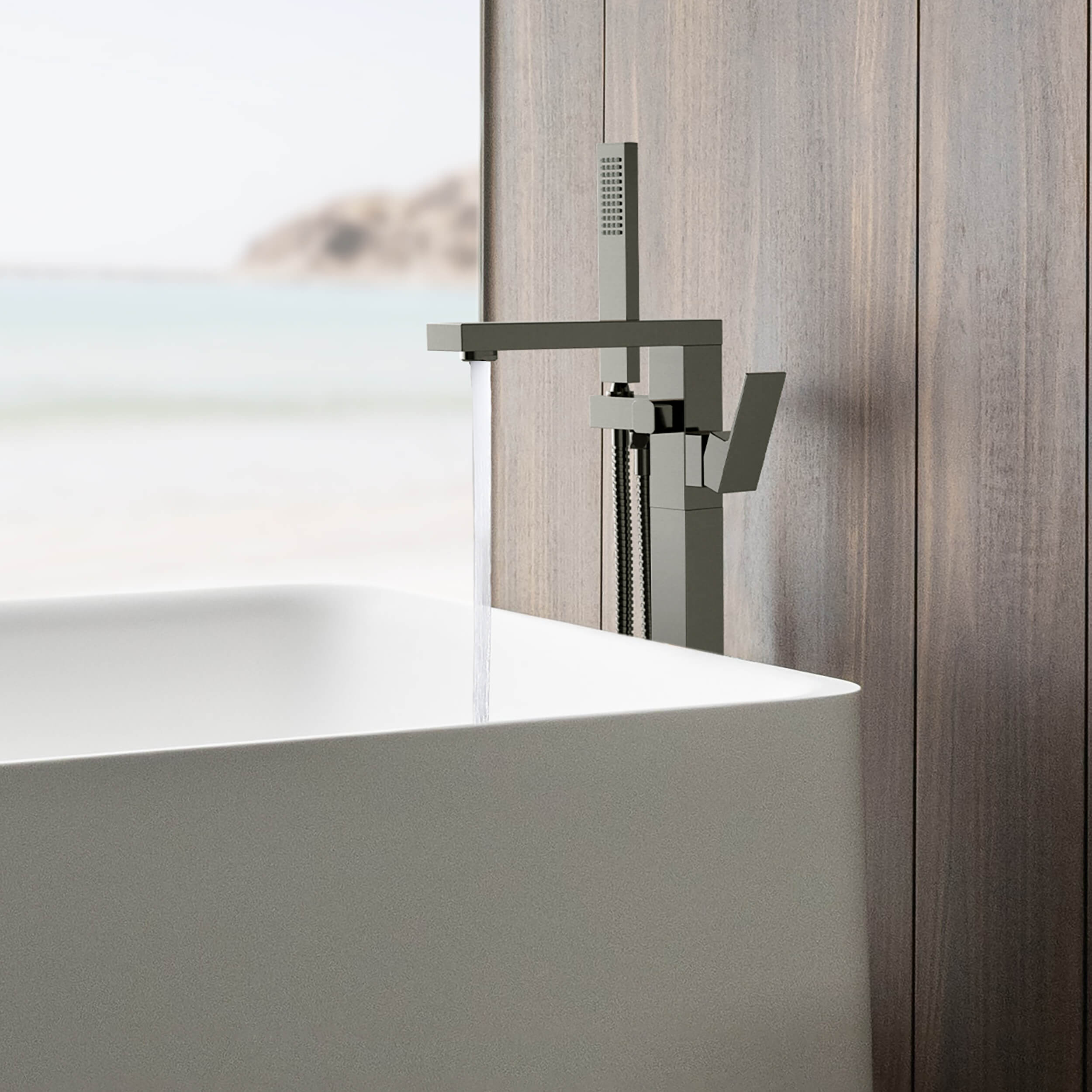Quadra Floor Mount Tub Filler With Hand Shower - CTF-3002