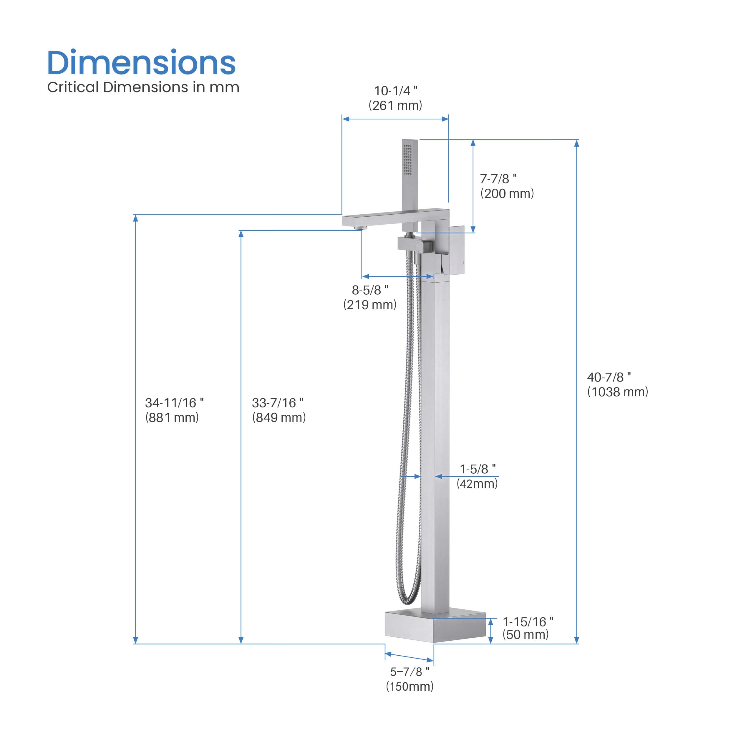 Quadra Floor Mount Tub Filler With Hand Shower - CTF-3002