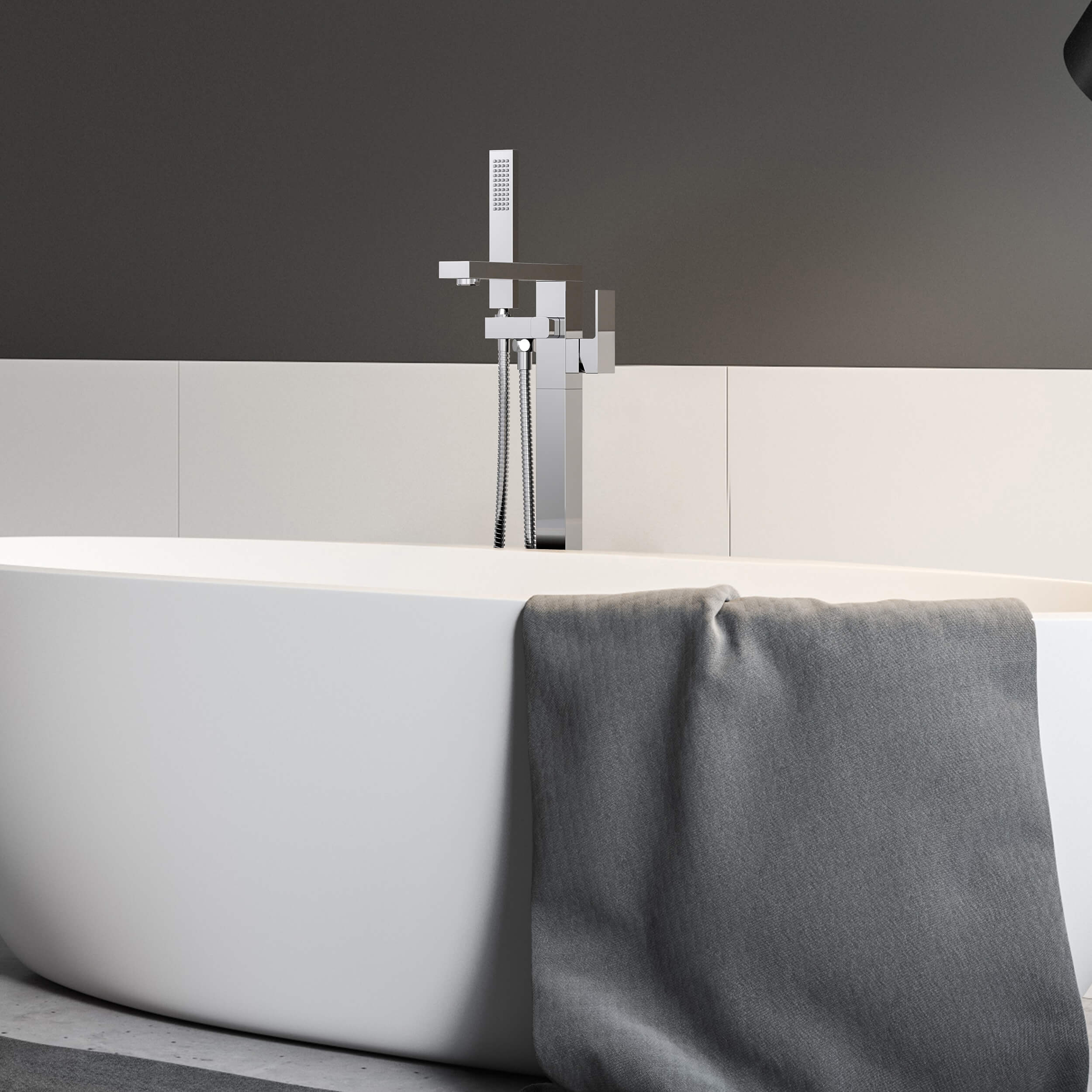 Quadra Floor Mount Tub Filler With Hand Shower - CTF-3002