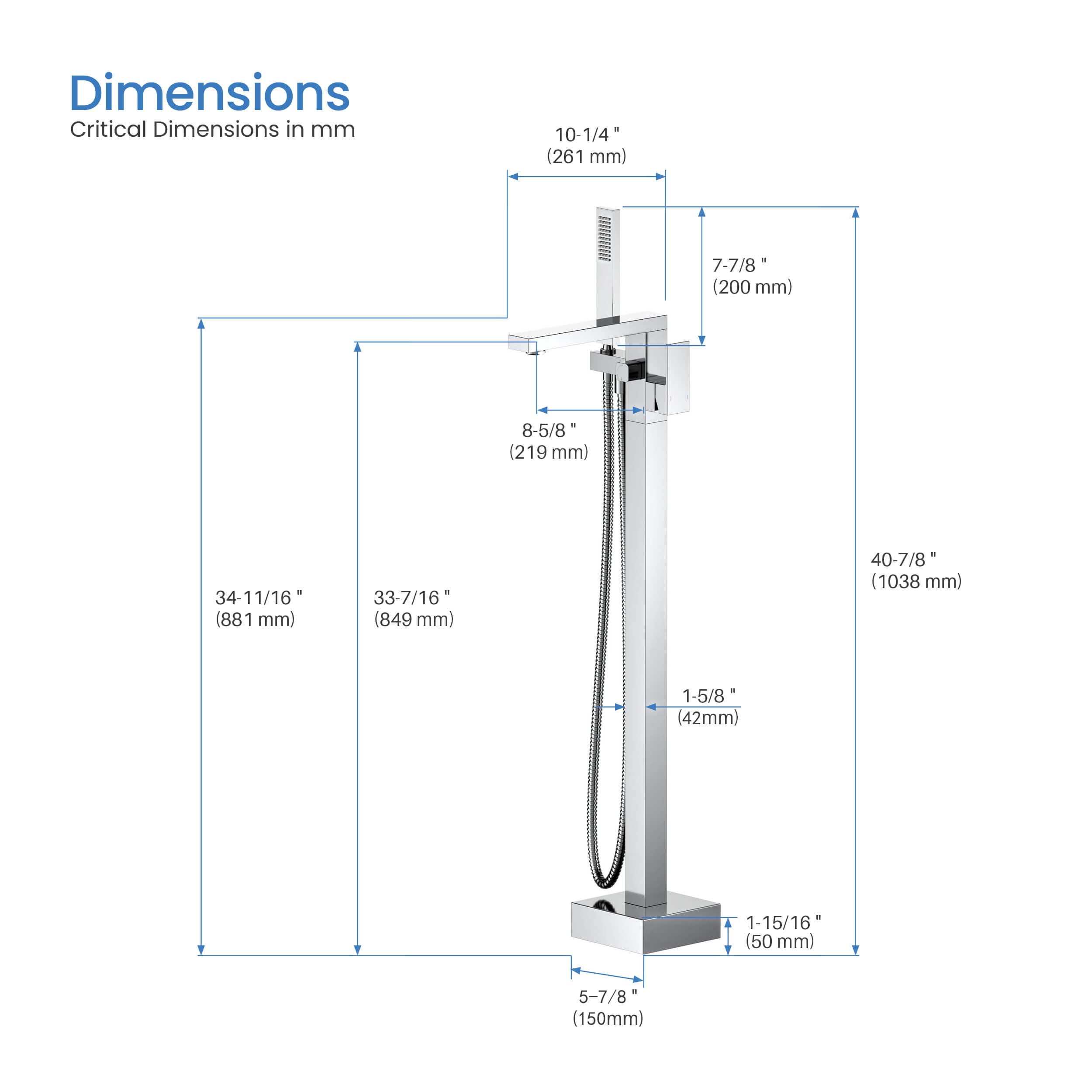 Quadra Floor Mount Tub Filler With Hand Shower - CTF-3002