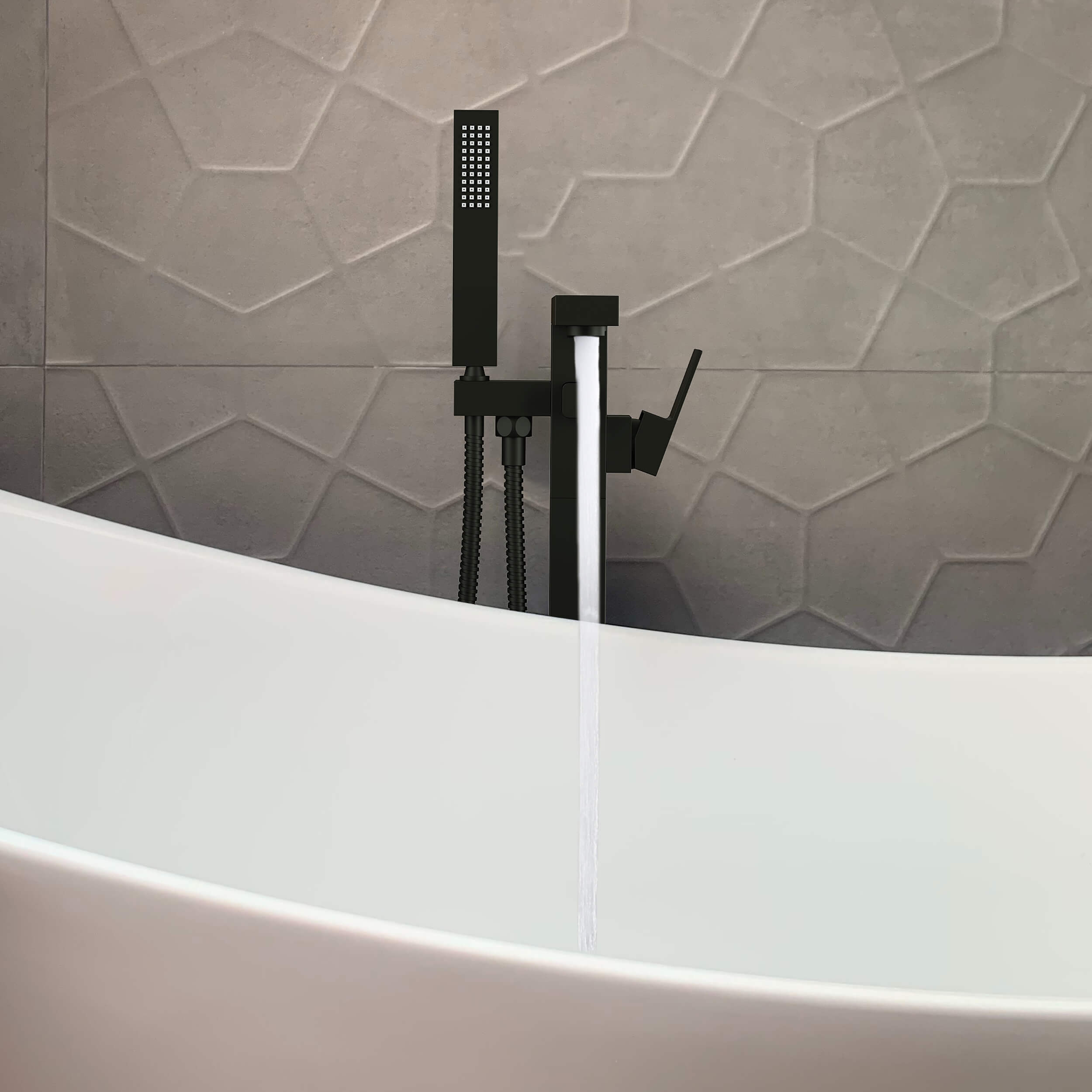 Quadra Floor Mount Tub Filler With Hand Shower - CTF-3002