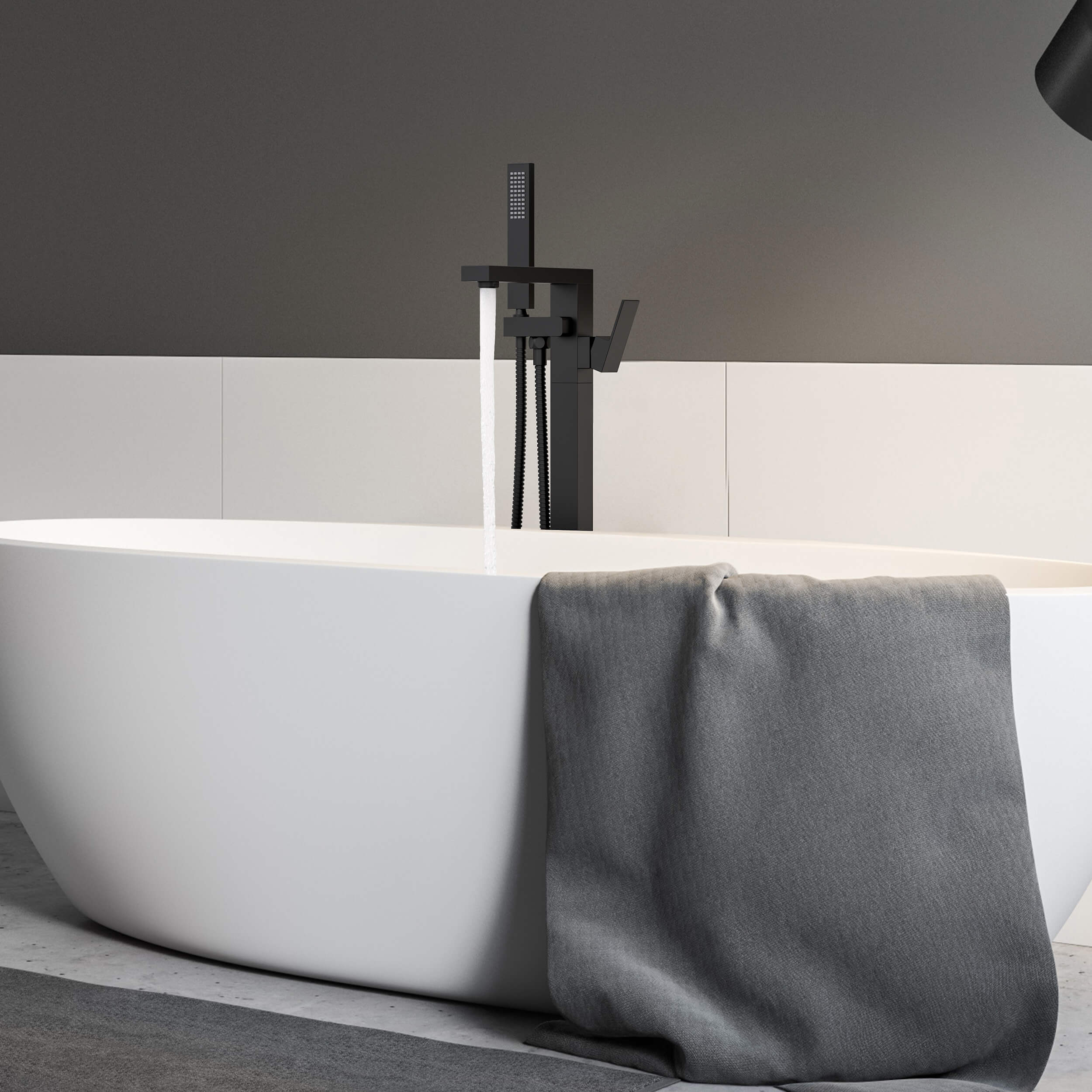 Quadra Floor Mount Tub Filler With Hand Shower - CTF-3002