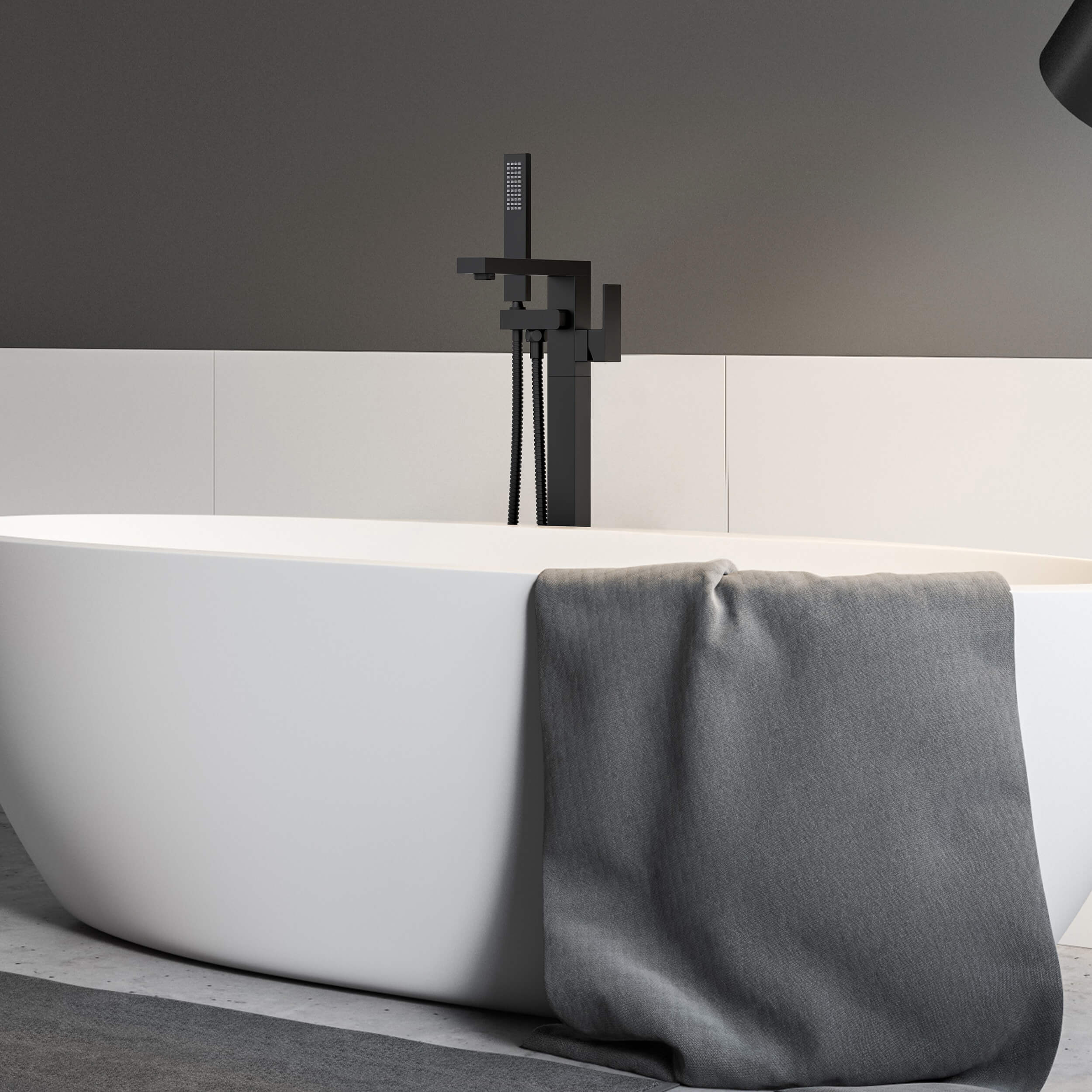 Quadra Floor Mount Tub Filler With Hand Shower - CTF-3002