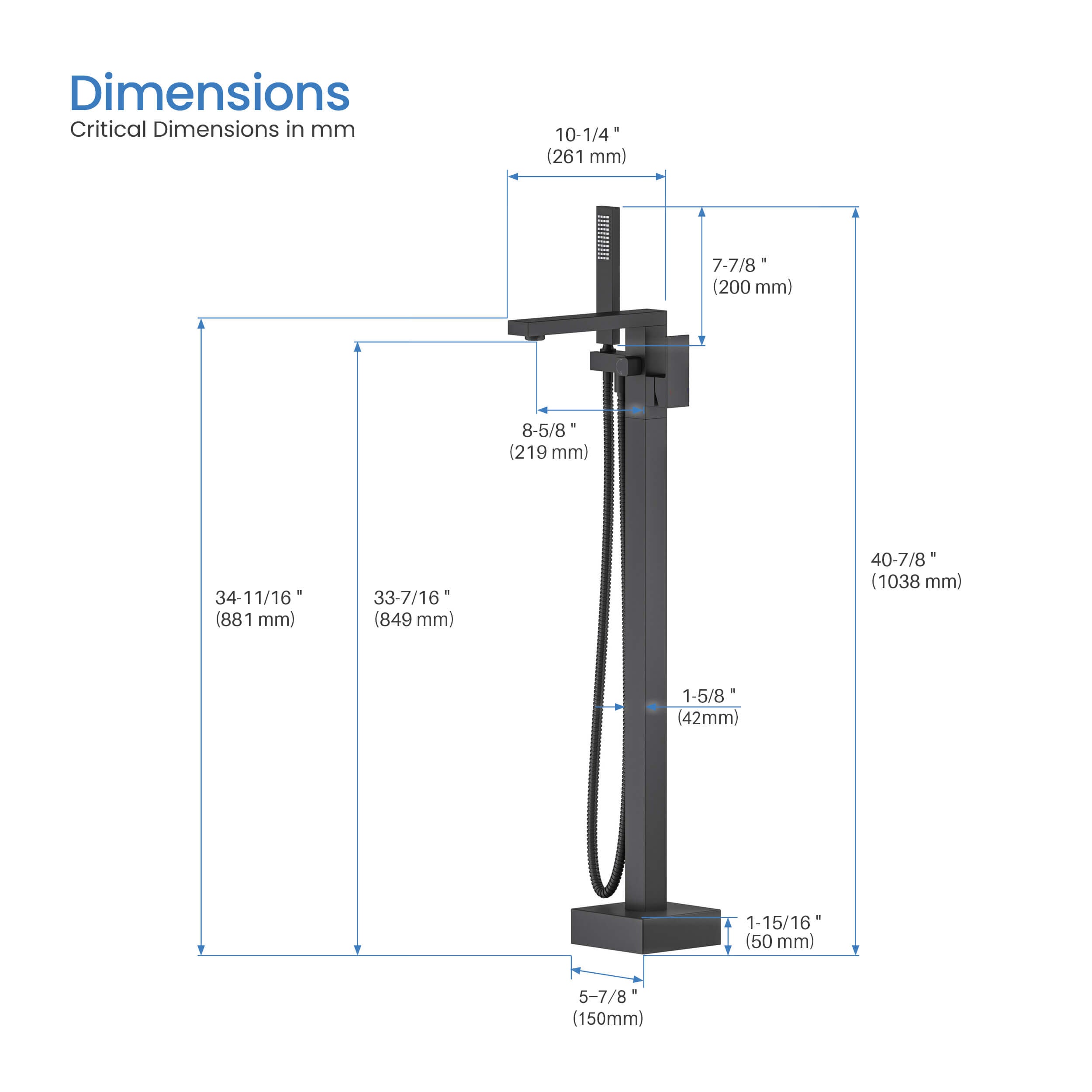 Quadra Floor Mount Tub Filler With Hand Shower - CTF-3002