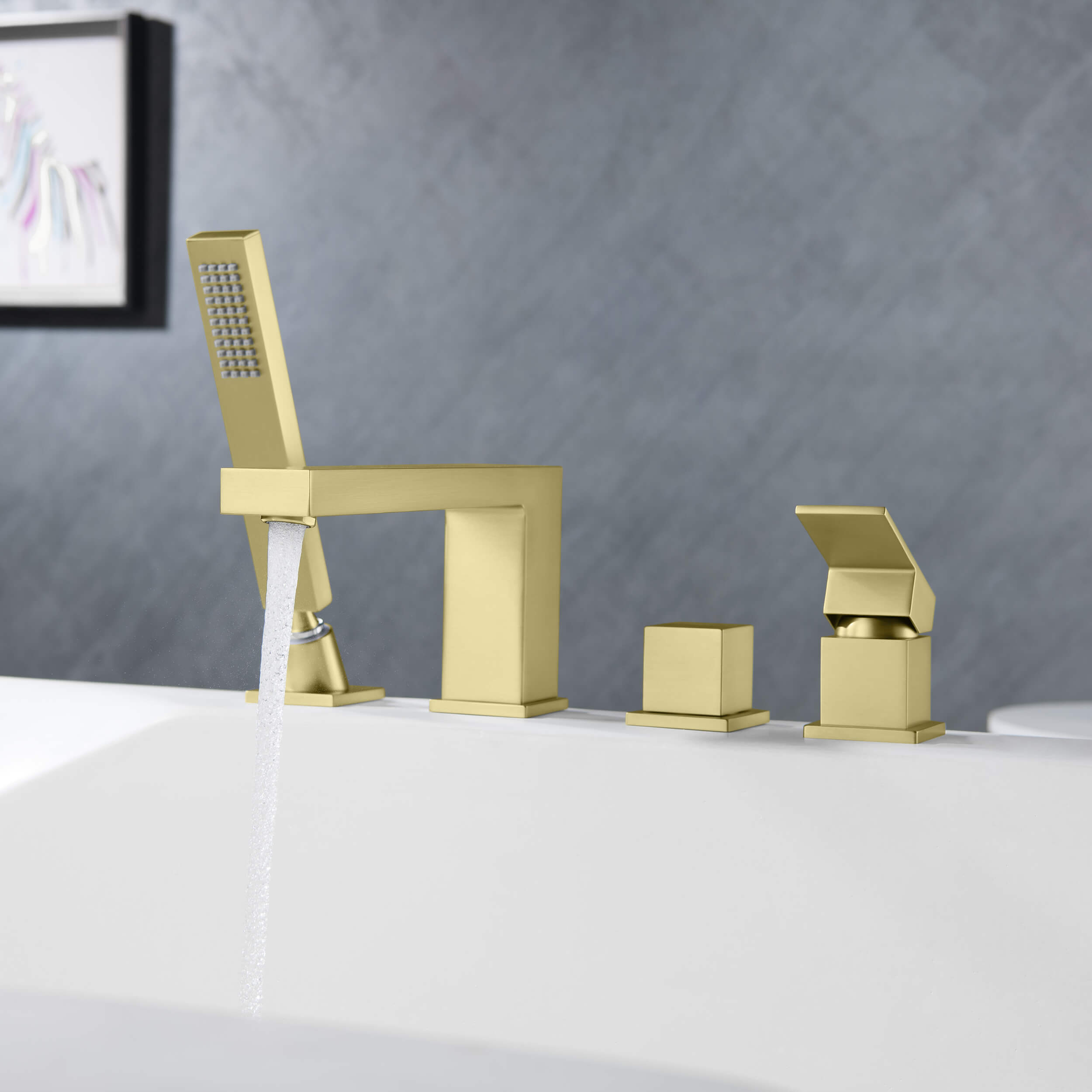 Quadra Deck Mounted Roman Bathtub Faucet with Hand Shower - CTF-3102