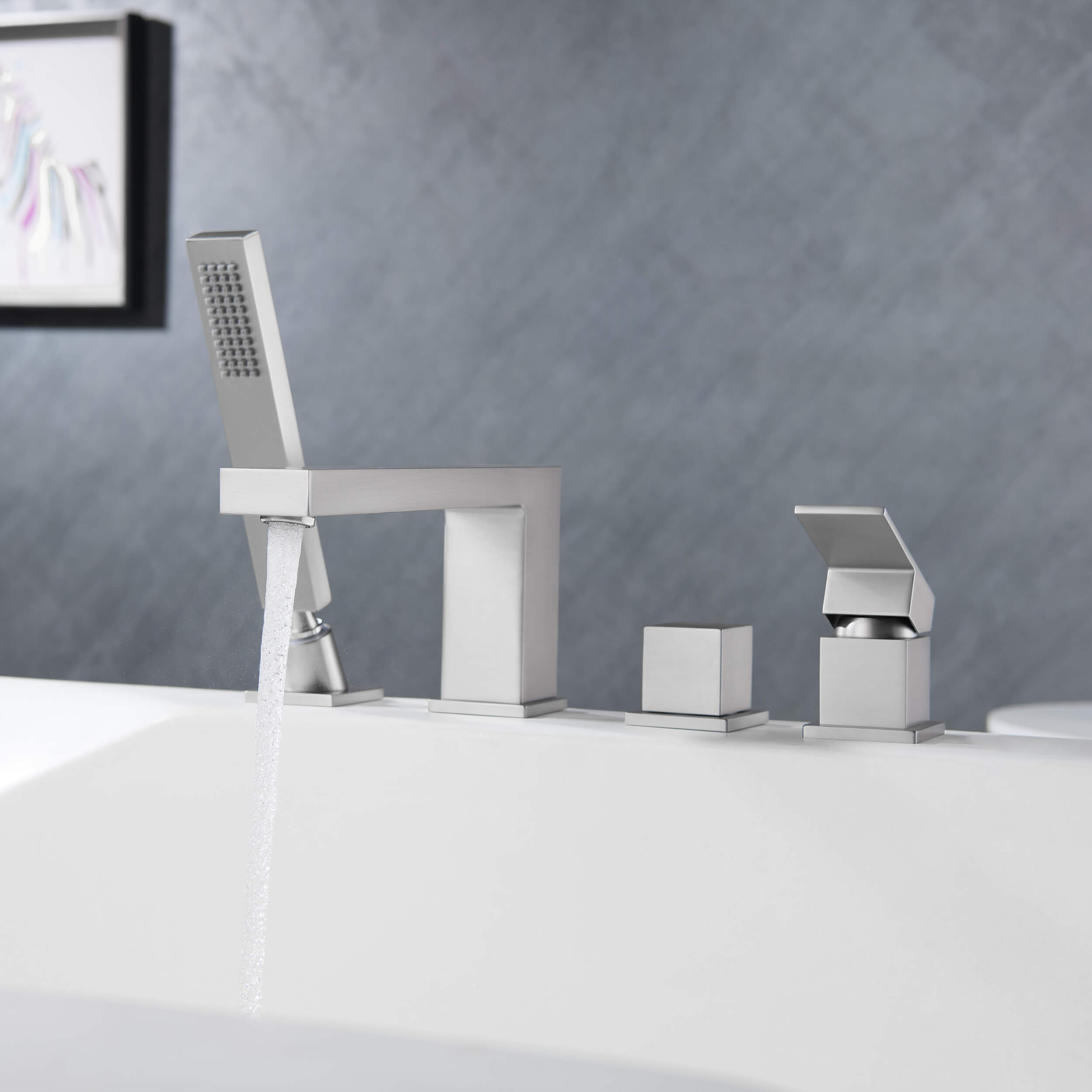 Quadra Deck Mounted Roman Bathtub Faucet with Hand Shower - CTF-3102