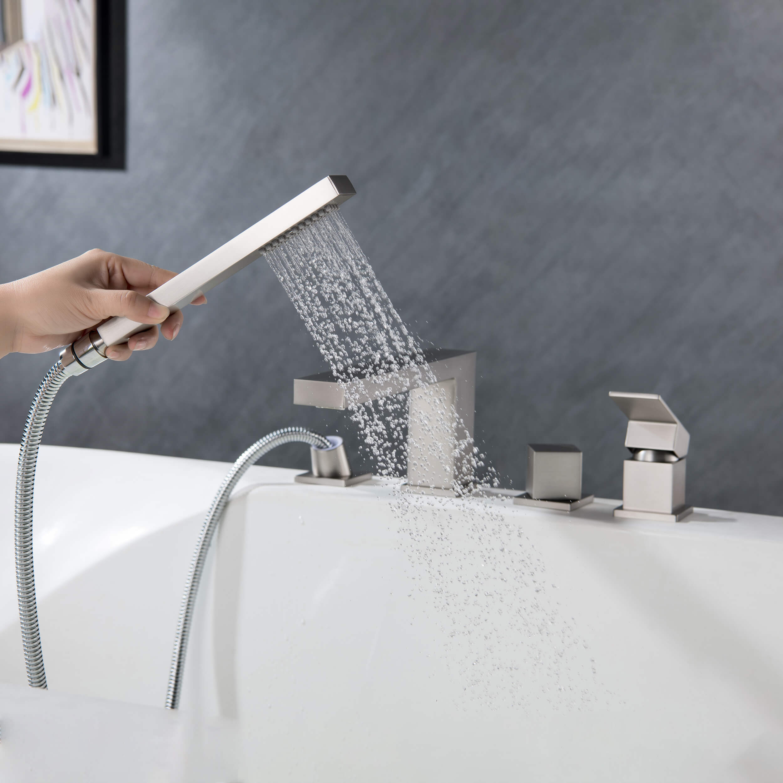 Quadra Deck Mounted Roman Bathtub Faucet with Hand Shower - CTF-3102