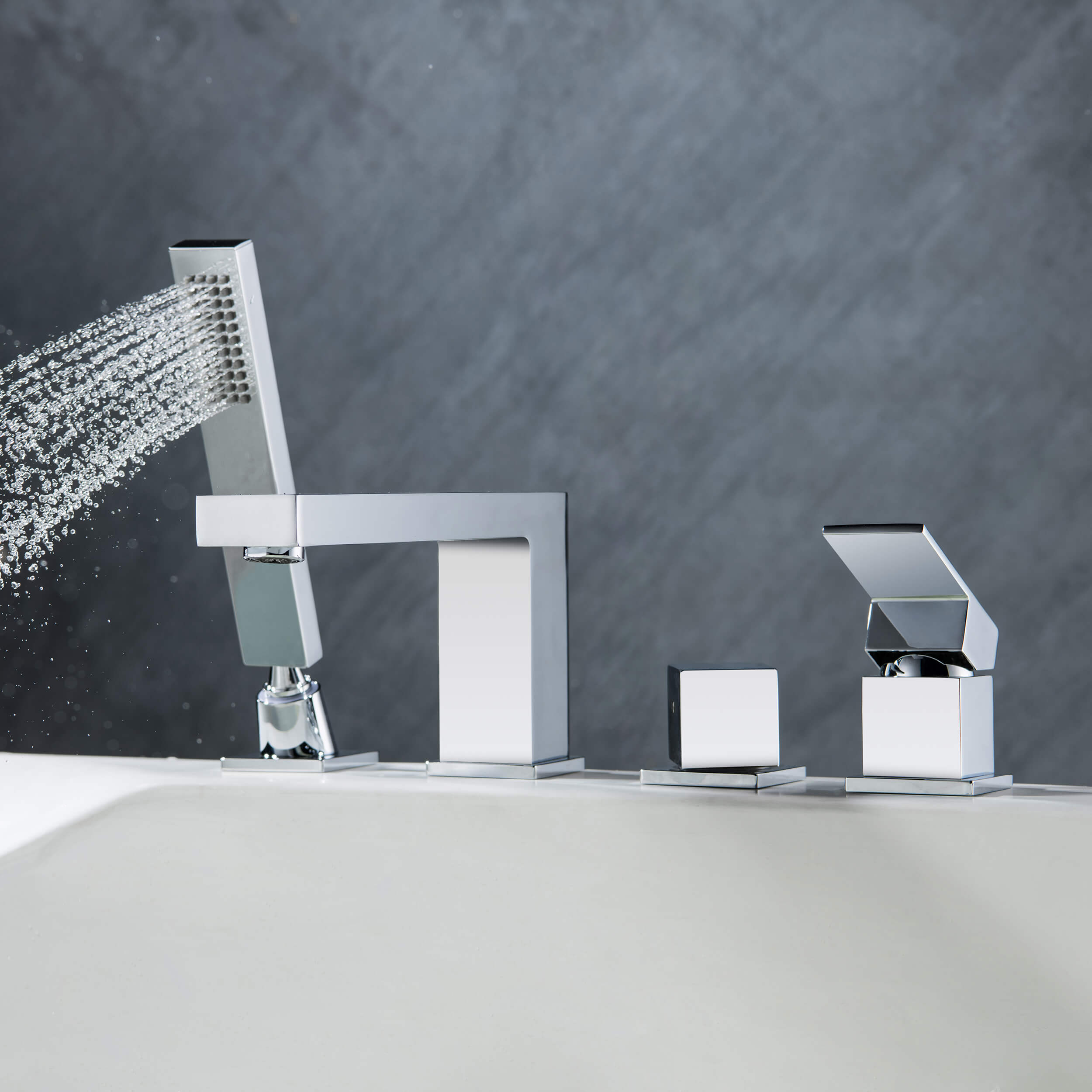 Quadra Deck Mounted Roman Bathtub Faucet with Hand Shower - CTF-3102