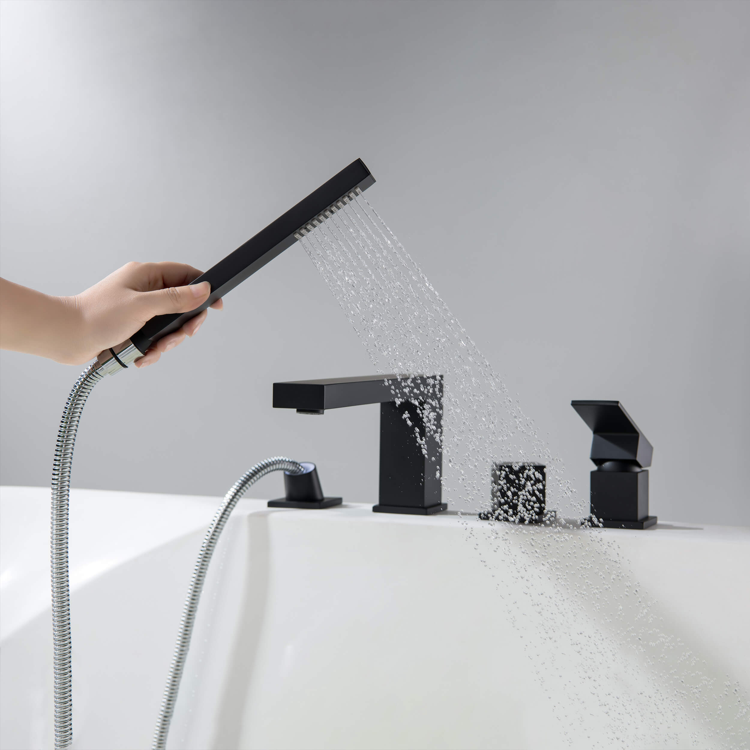 Quadra Deck Mounted Roman Bathtub Faucet with Hand Shower - CTF-3102