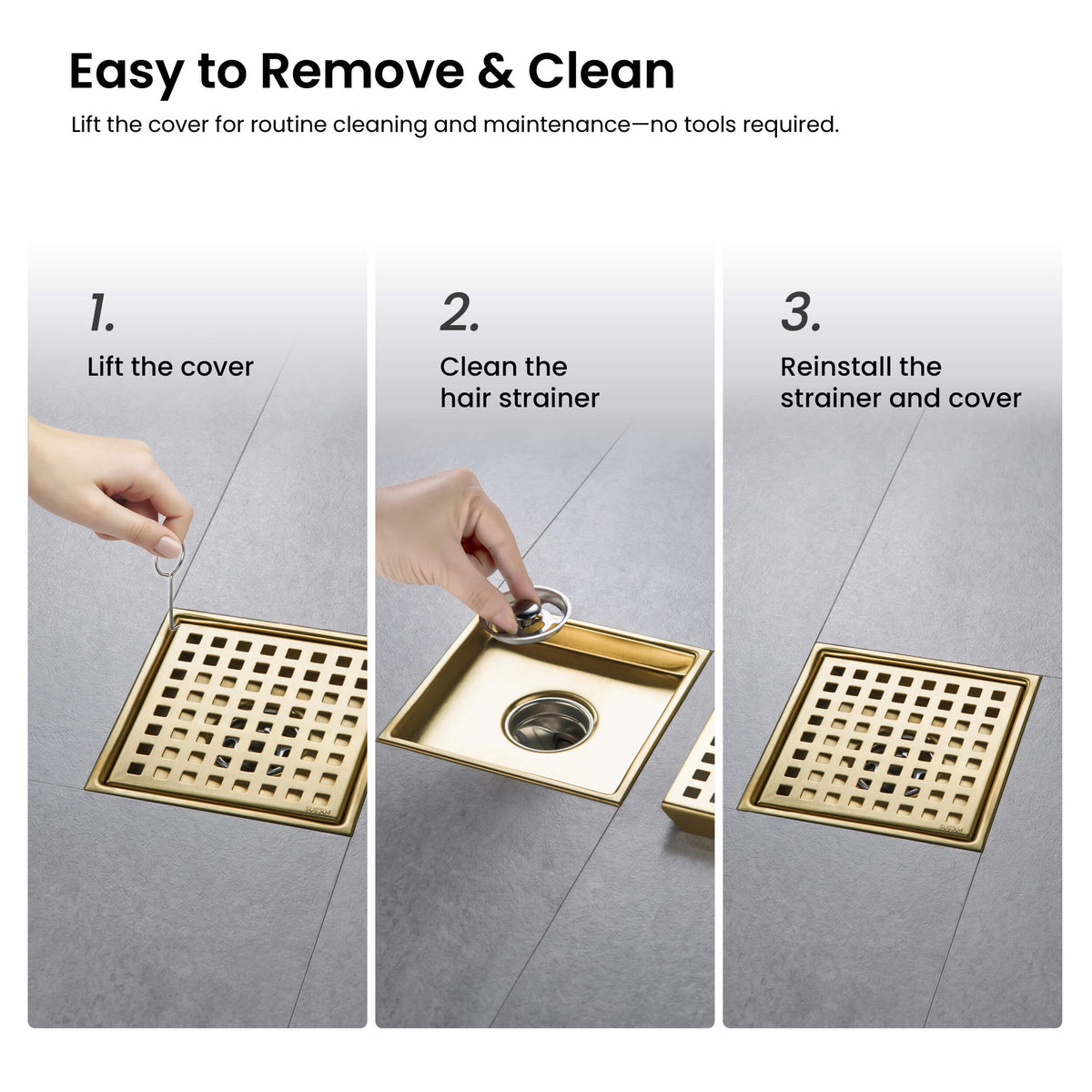 6 inch Square Shower Drain with Square Grid Grate - CFD-0602