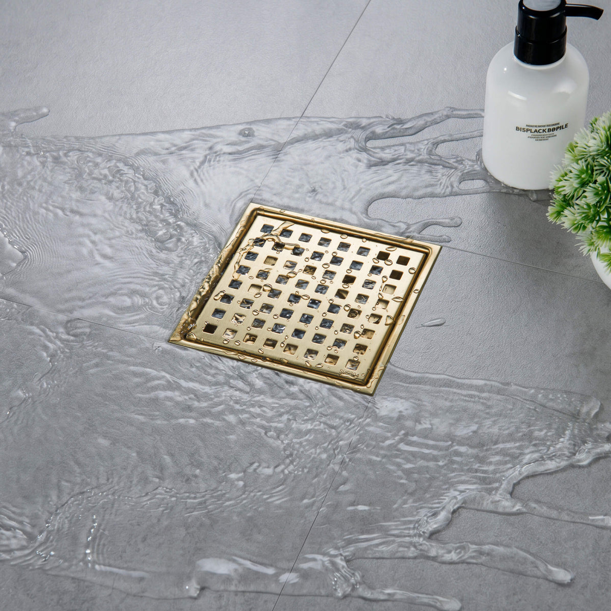 6 inch Square Shower Drain with Square Grid Grate - CFD-0602