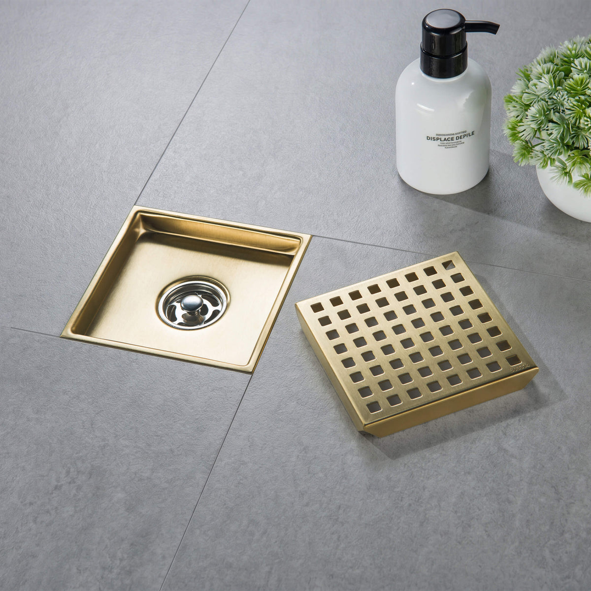 6 inch Square Shower Drain with Square Grid Grate - CFD-0602