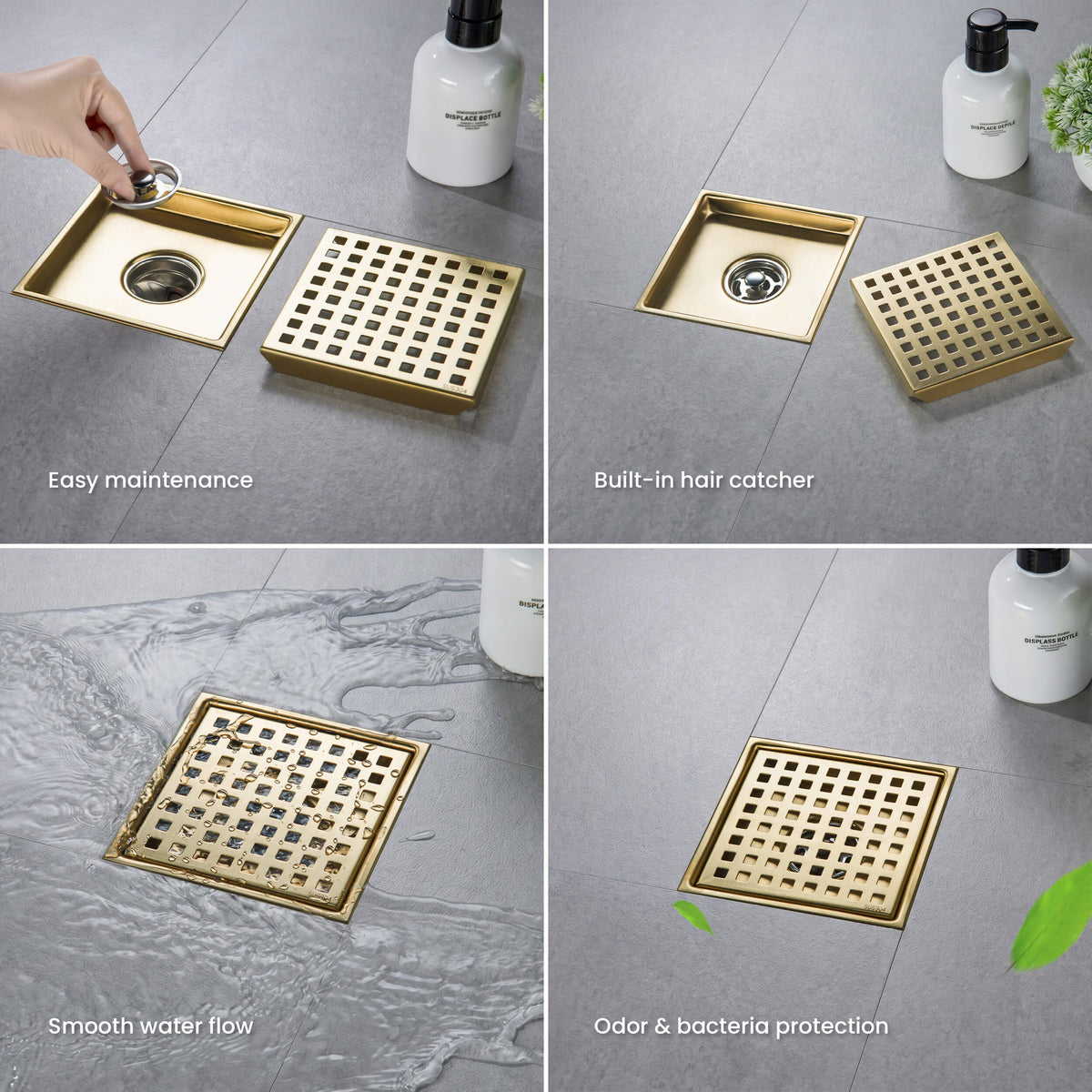 6 inch Square Shower Drain with Square Grid Grate - CFD-0602