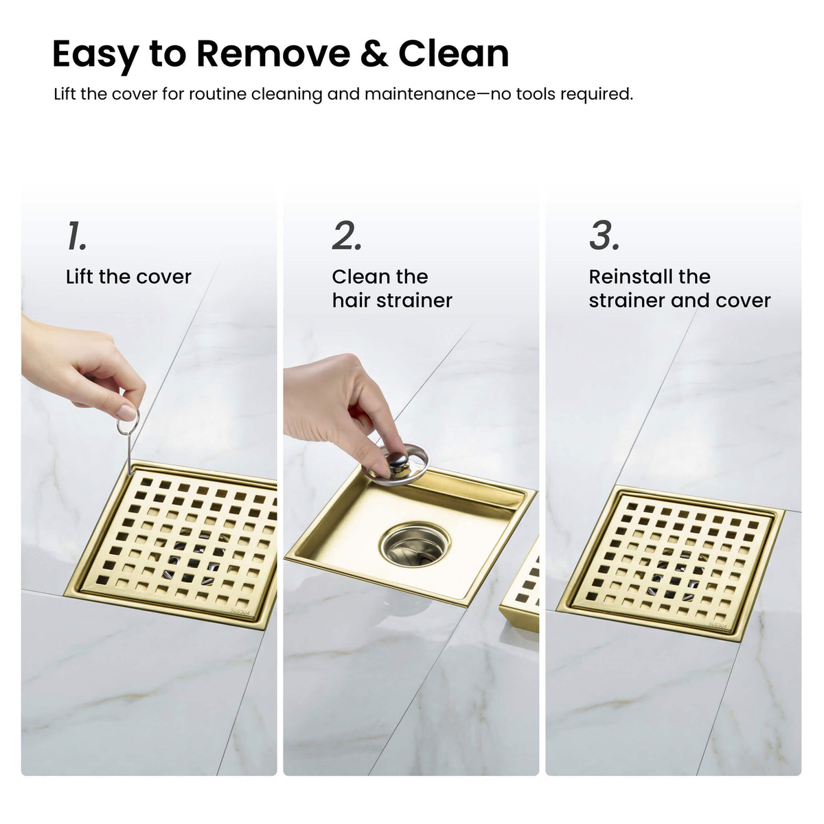 6 inch Square Shower Drain with Square Grid Grate - CFD-0602