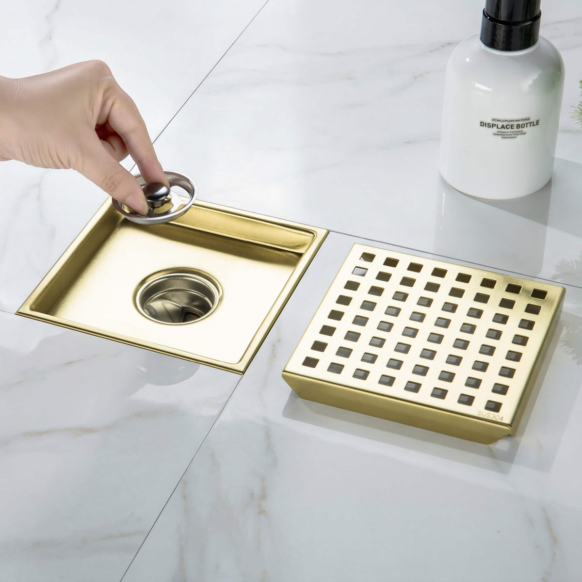 6 inch Square Shower Drain with Square Grid Grate - CFD-0602