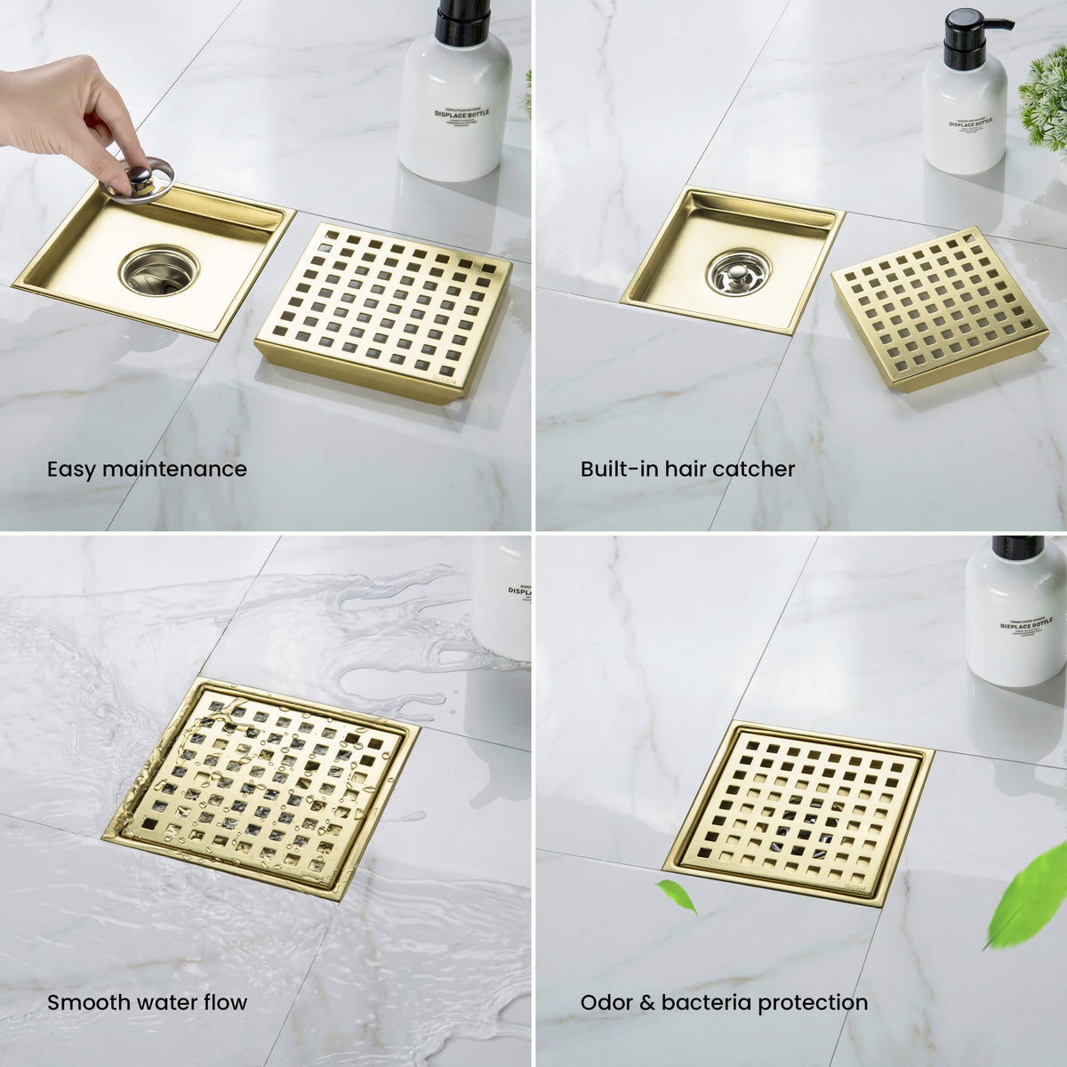 6 inch Square Shower Drain with Square Grid Grate - CFD-0602