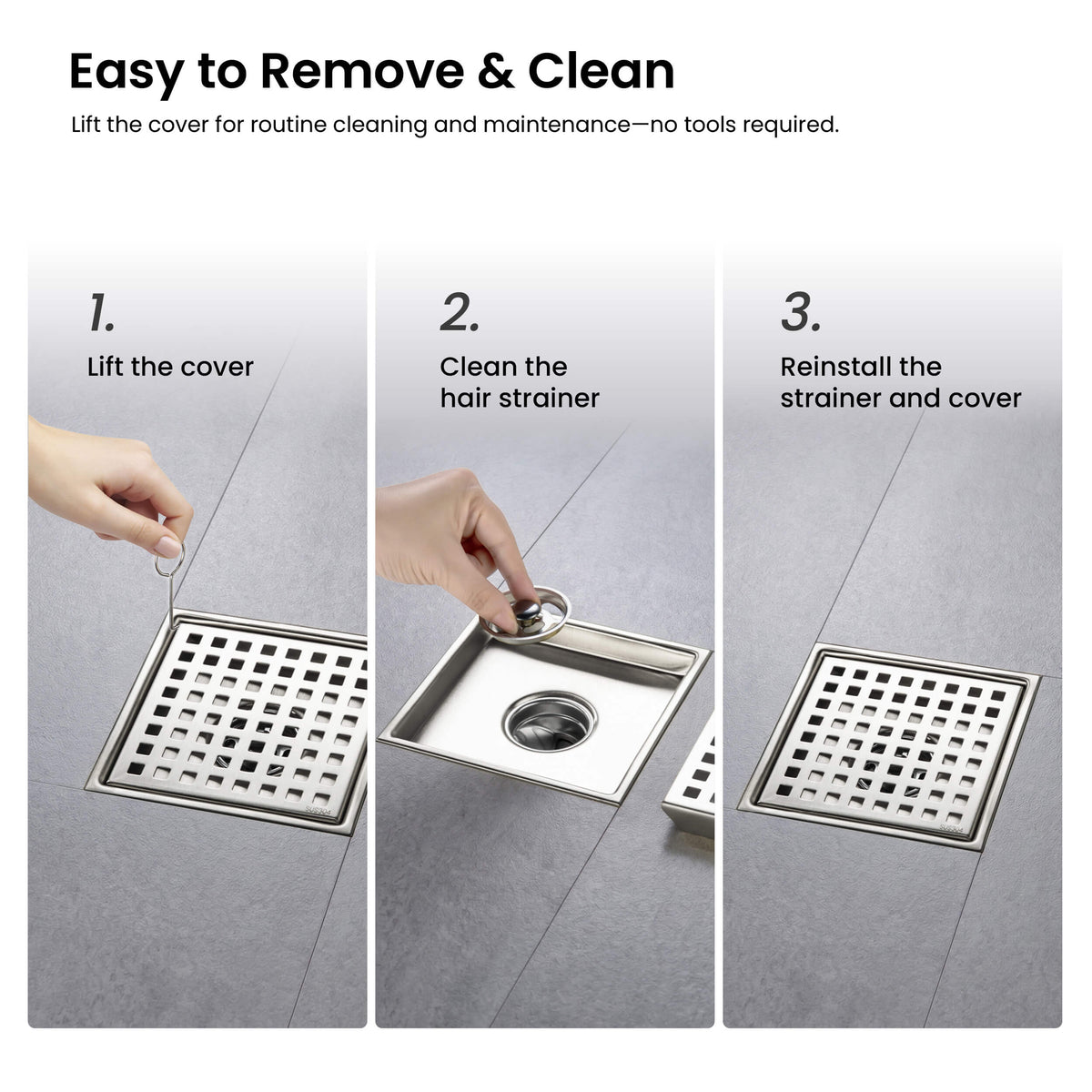 6 inch Square Shower Drain with Square Grid Grate - CFD-0602