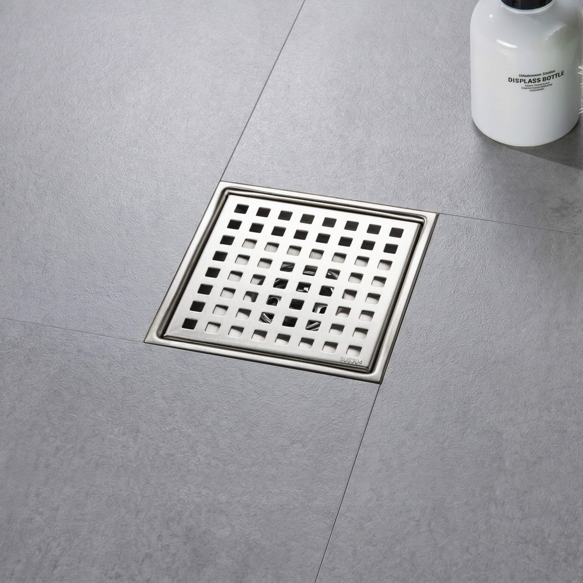6 inch Square Shower Drain with Square Grid Grate - CFD-0602