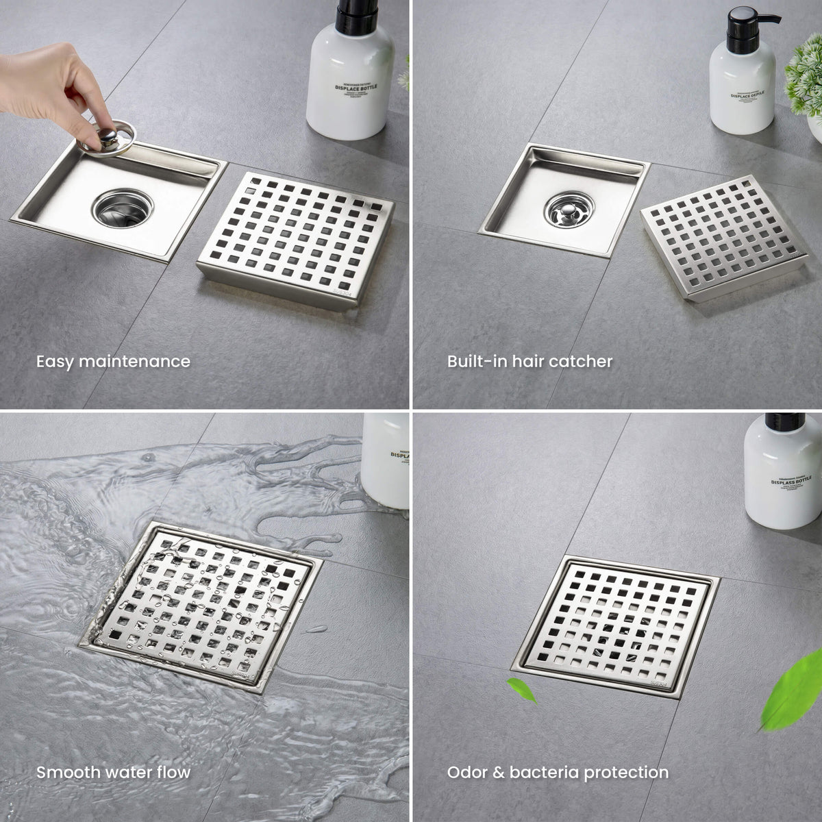 6 inch Square Shower Drain with Square Grid Grate - CFD-0602