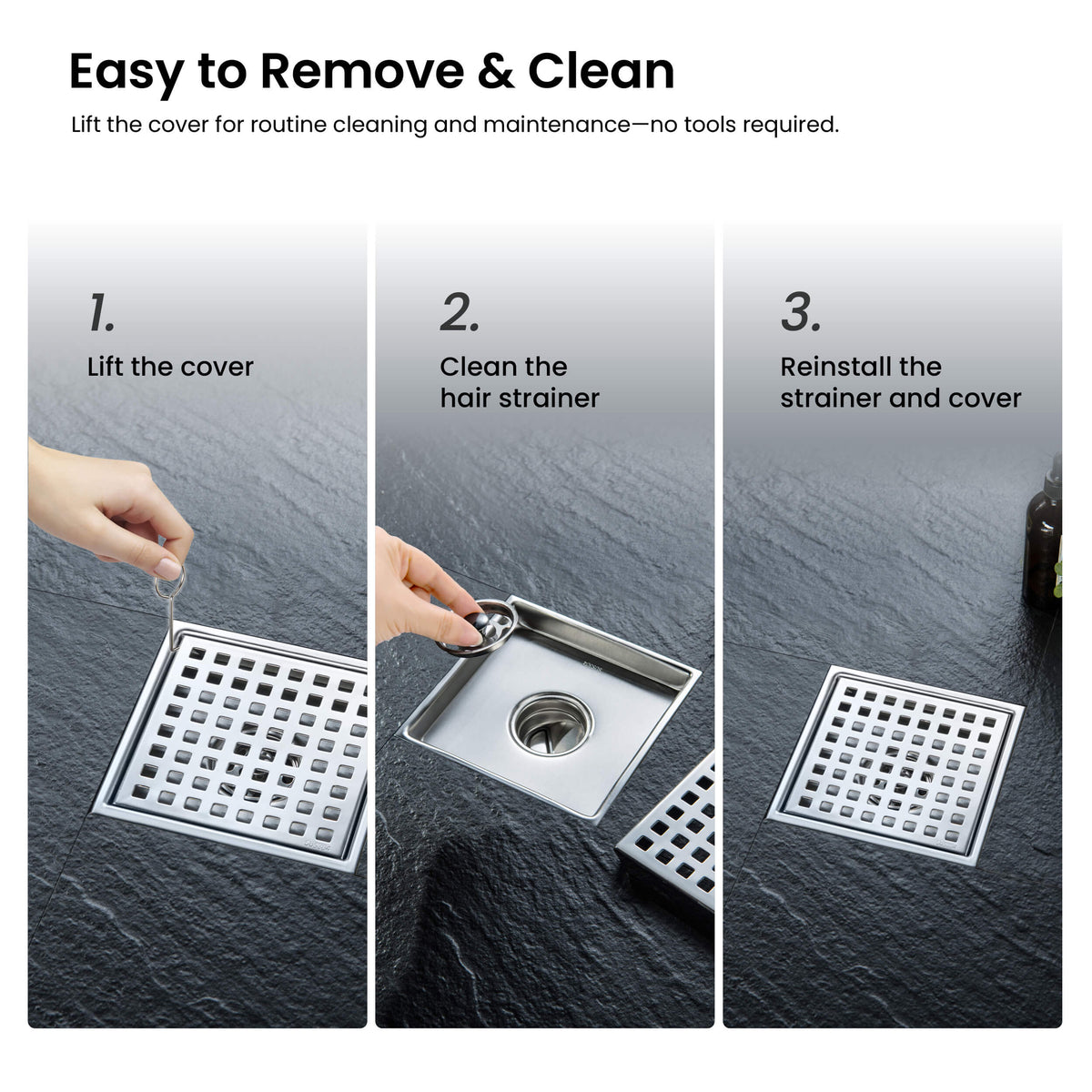 6 inch Square Shower Drain with Square Grid Grate - CFD-0602