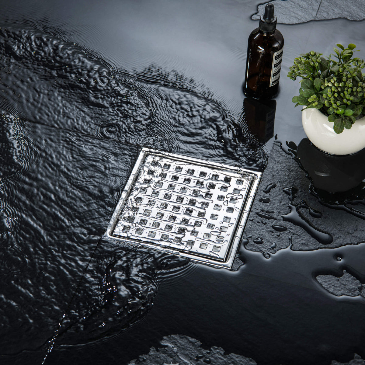 6 inch Square Shower Drain with Square Grid Grate - CFD-0602