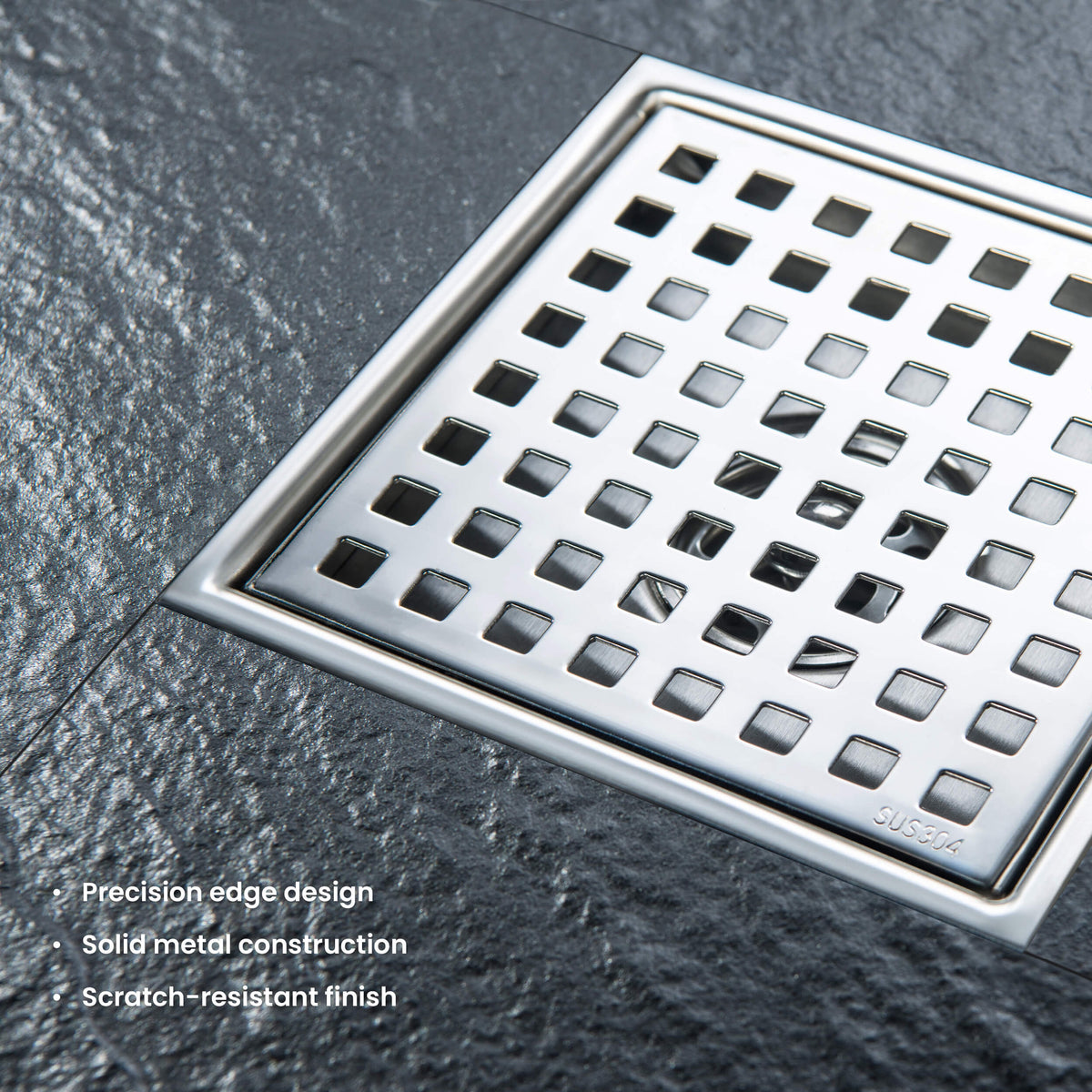 6 inch Square Shower Drain with Square Grid Grate - CFD-0602