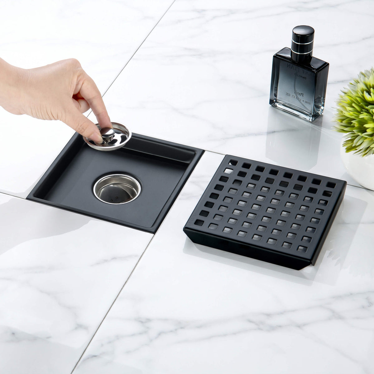 6 inch Square Shower Drain with Square Grid Grate - CFD-0602