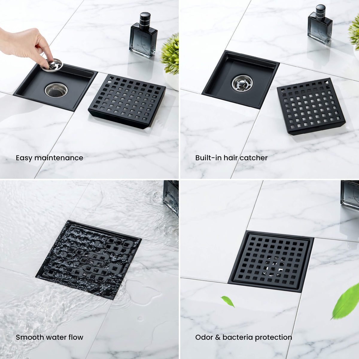 6 inch Square Shower Drain with Square Grid Grate - CFD-0602