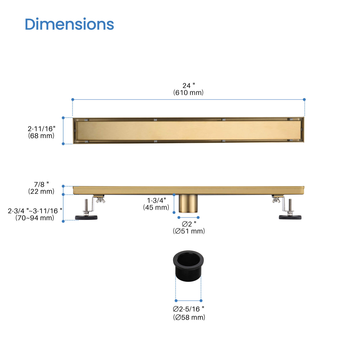 24 inch Tile-in Linear Shower Drain - CFD-2401