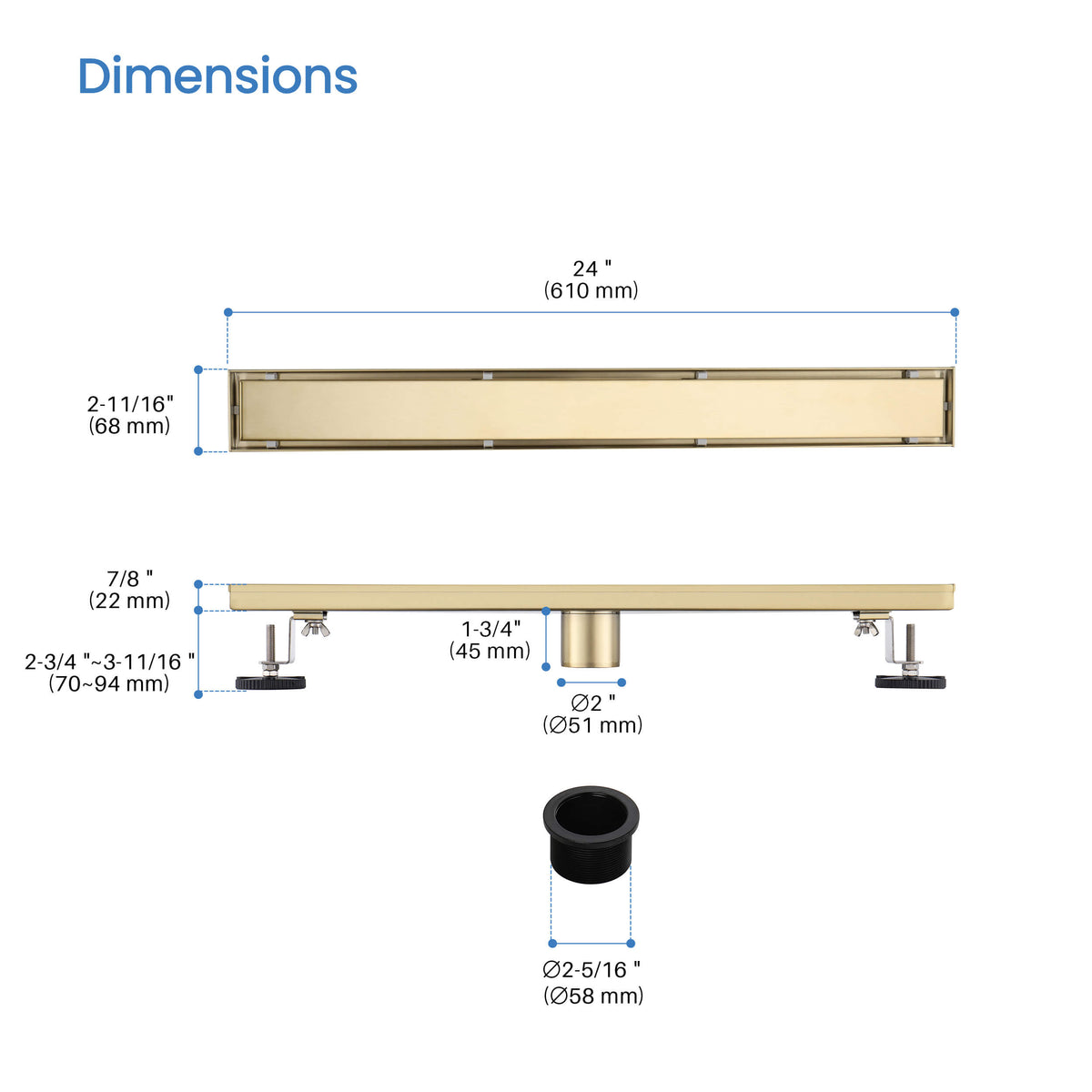 24 inch Tile-in Linear Shower Drain - CFD-2401