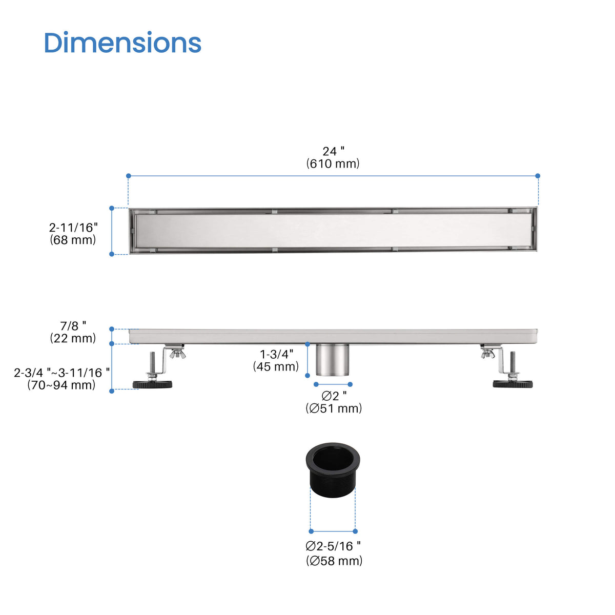 24 inch Tile-in Linear Shower Drain - CFD-2401