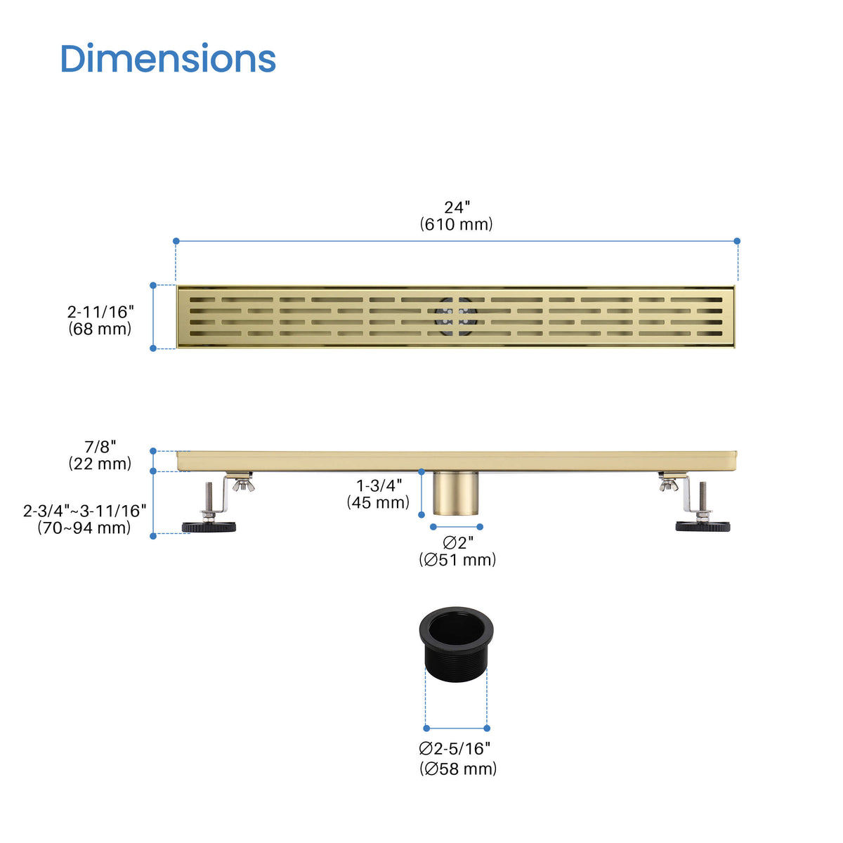 24 inch Linear Shower Drain - CFD-2402