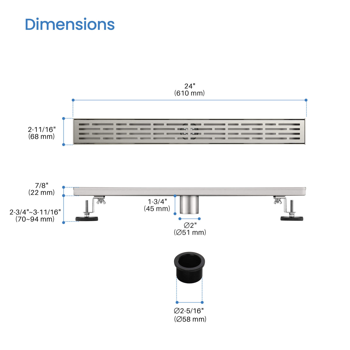 24 inch Linear Shower Drain - CFD-2402