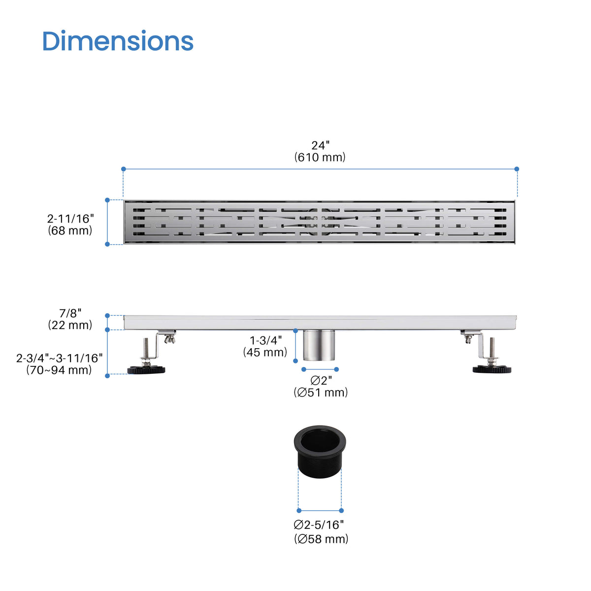 24 inch Linear Shower Drain - CFD-2402