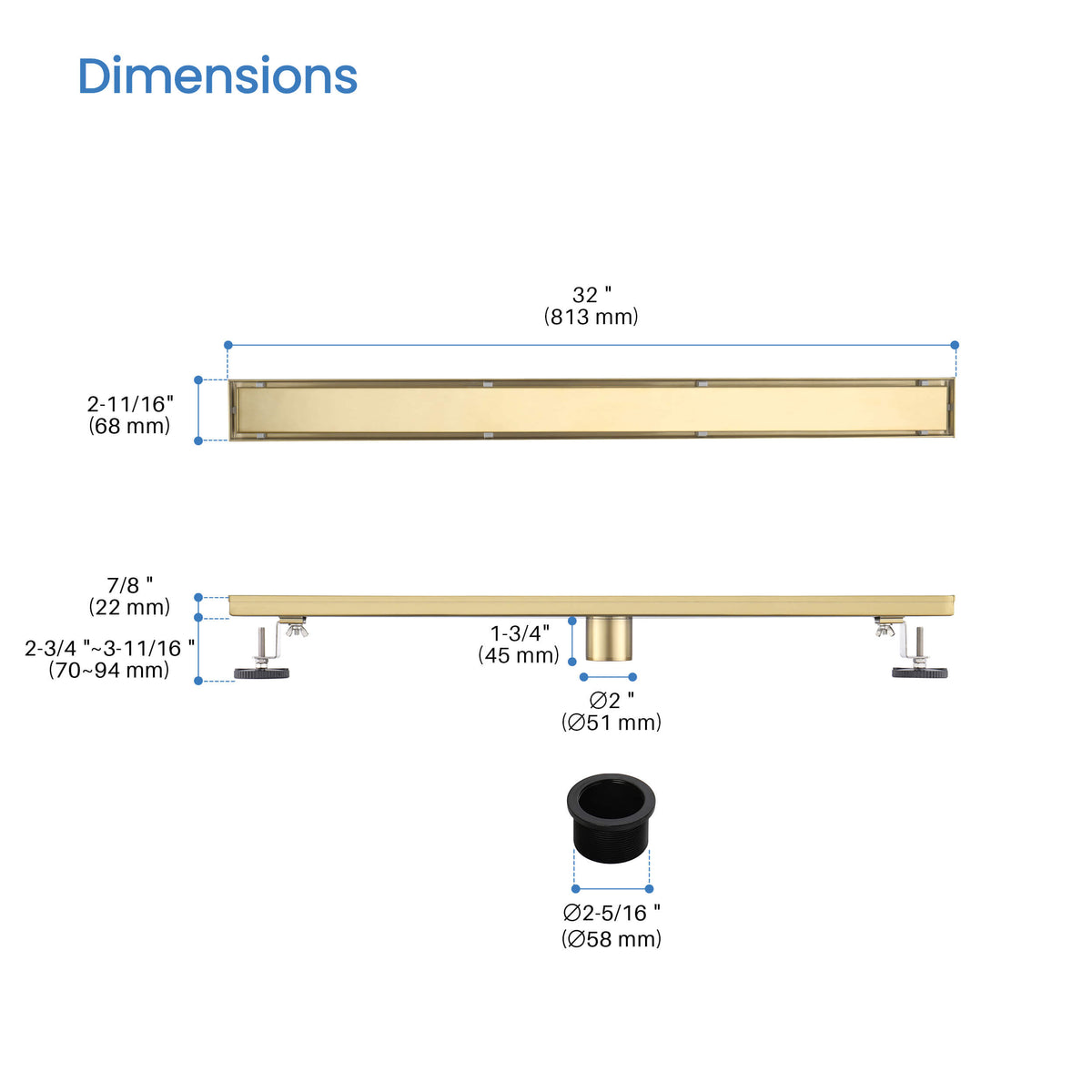 32 inch Tile-in Linear Shower Drain - CFD-3201