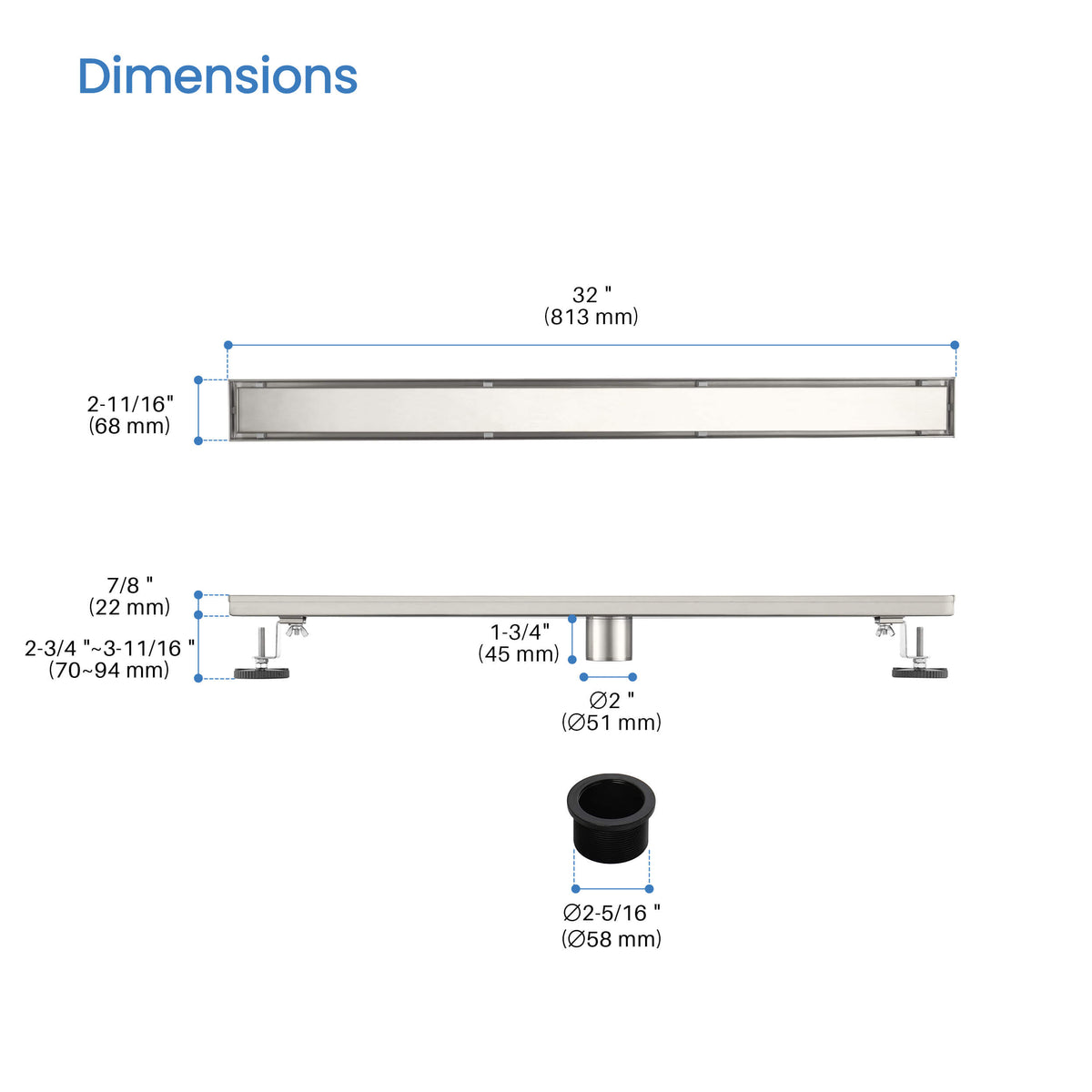 32 inch Tile-in Linear Shower Drain - CFD-3201