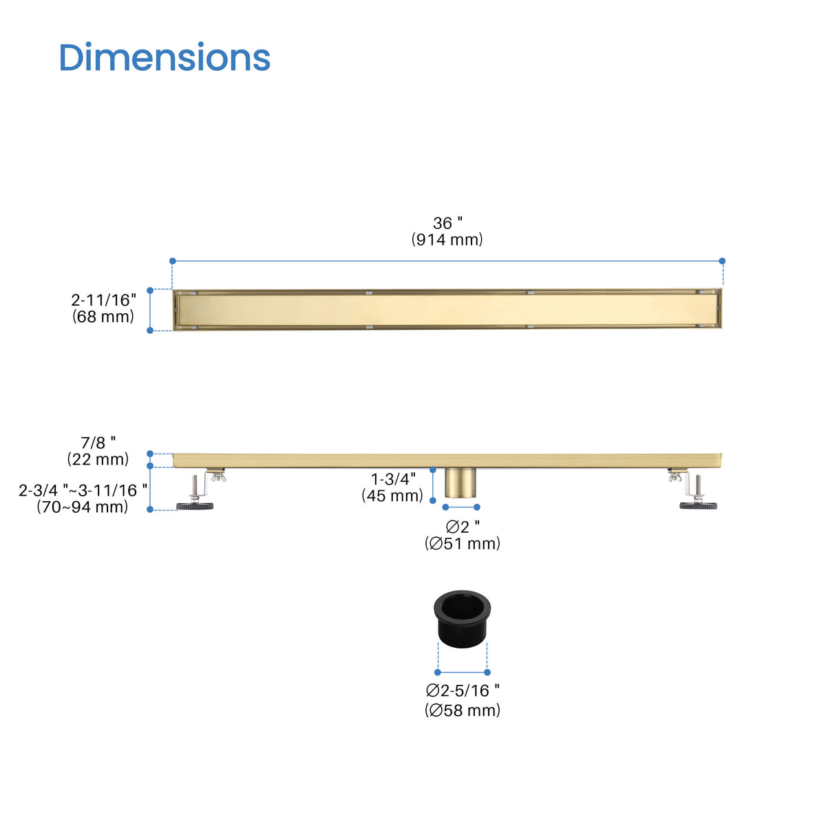 36 inch Tile-in Linear Shower Drain - CFD-3601