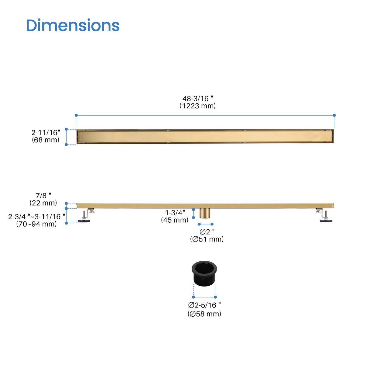 48 inch Tile-in Linear Shower Drain - CFD-4801
