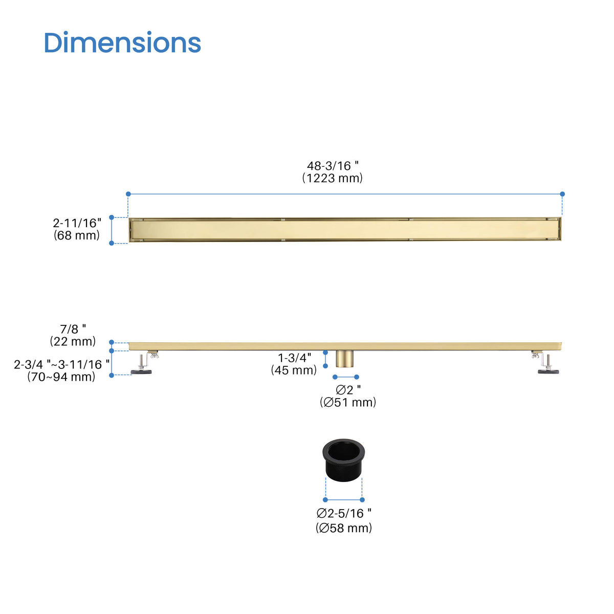 48 inch Tile-in Linear Shower Drain - CFD-4801