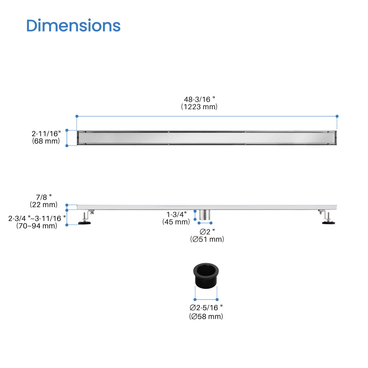 48 inch Tile-in Linear Shower Drain - CFD-4801