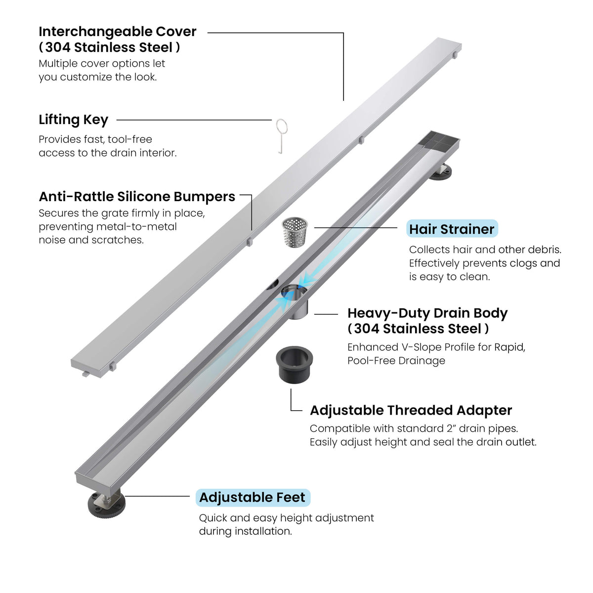 48 inch Tile-in Linear Shower Drain - CFD-4801